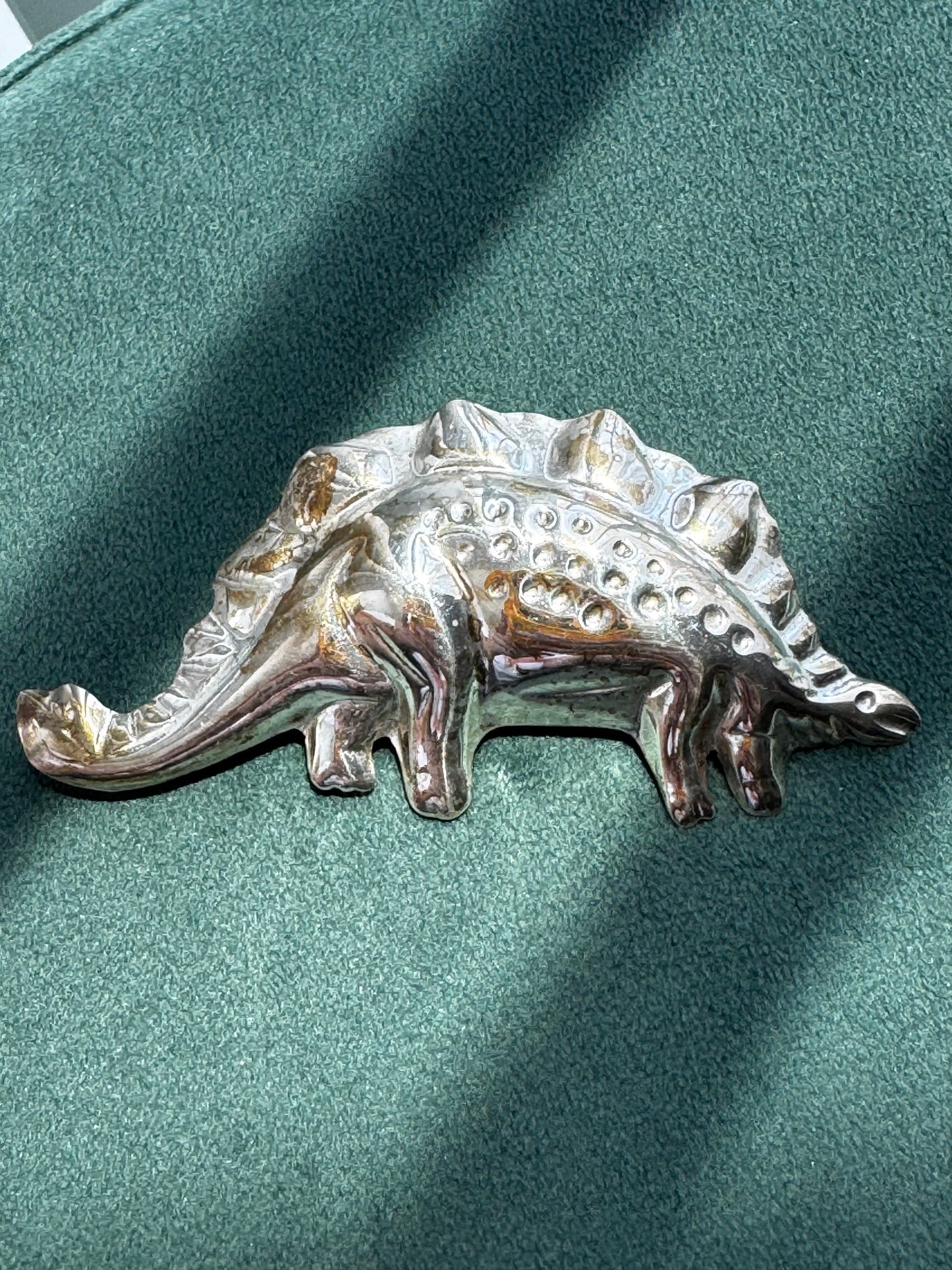 Vintage Estate Sterling Silver Stegosaurus Dinosaur Brooch Pin 1980s