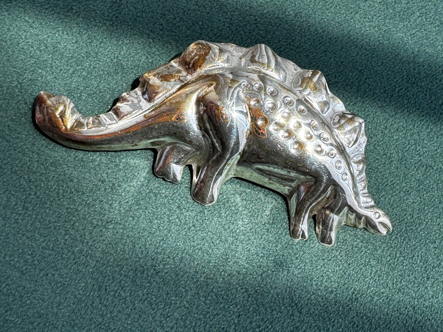 Vintage Estate Sterling Silver Stegosaurus Dinosaur Brooch Pin 1980s