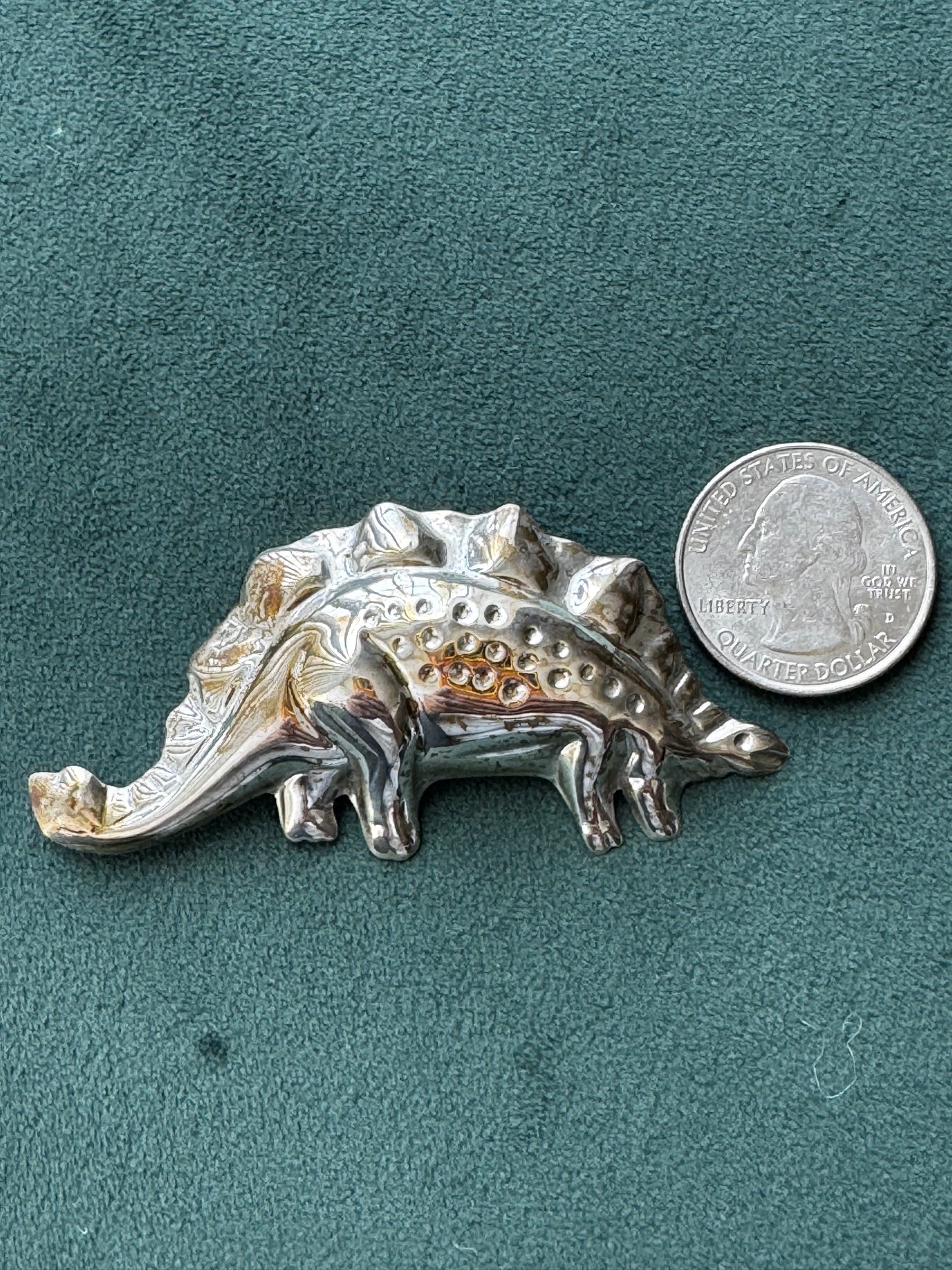 Vintage Estate Sterling Silver Stegosaurus Dinosaur Brooch Pin 1980s