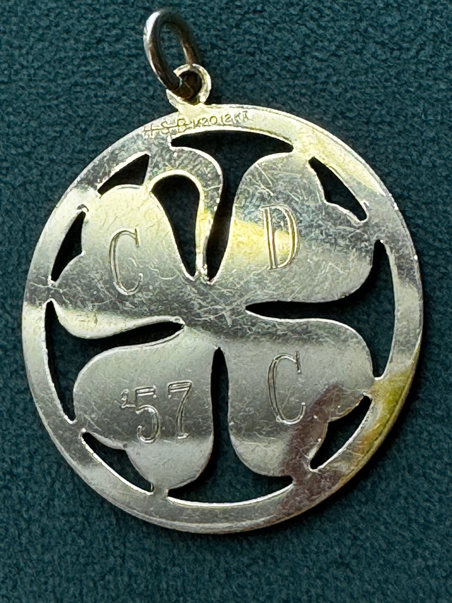Vintage 1957 Harry S Bick HSB 12K Gold Filled Four Leaf Clover Charm Pendant Monogram CDC