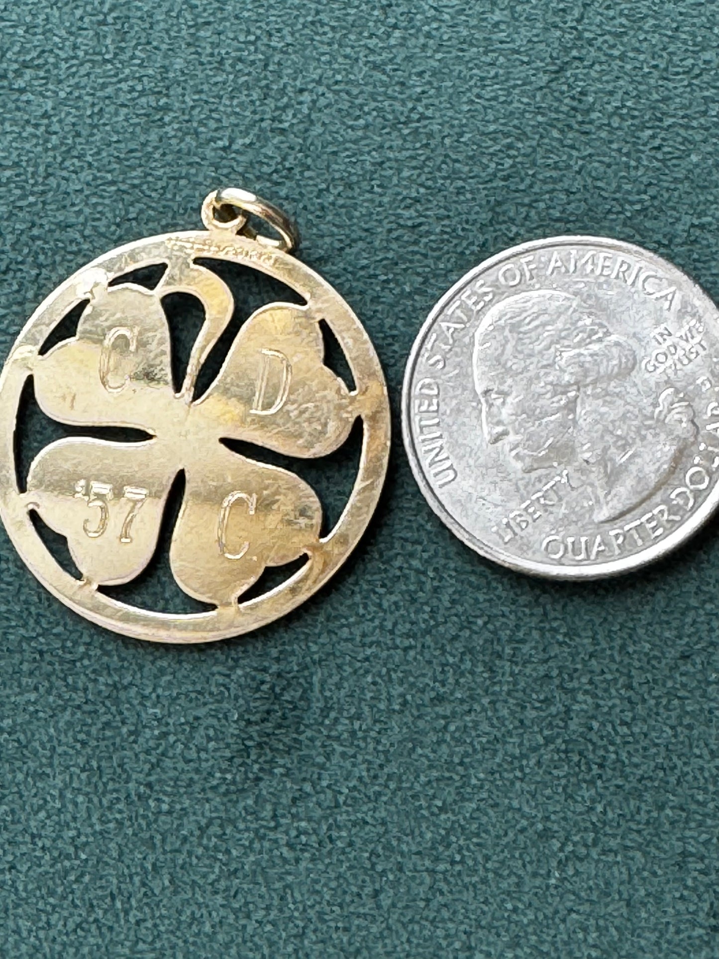 Vintage 1957 Harry S Bick HSB 12K Gold Filled Four Leaf Clover Charm Pendant Monogram CDC