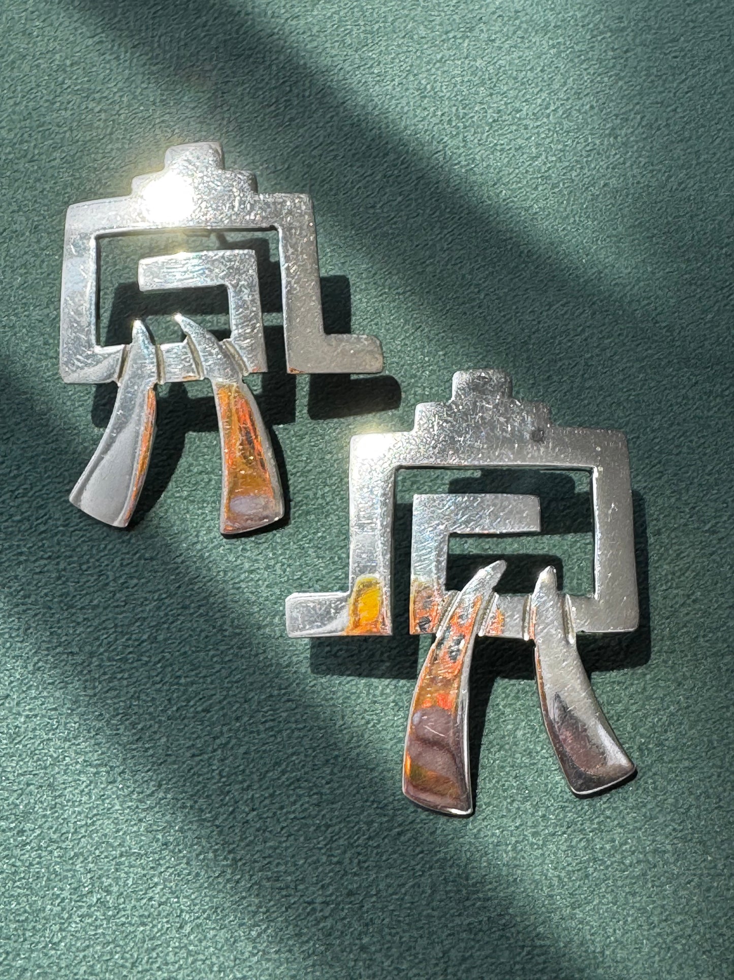 Vintage Taxco Mexico Sterling Silver Modernist Earrings TL-33 Statement Y2K