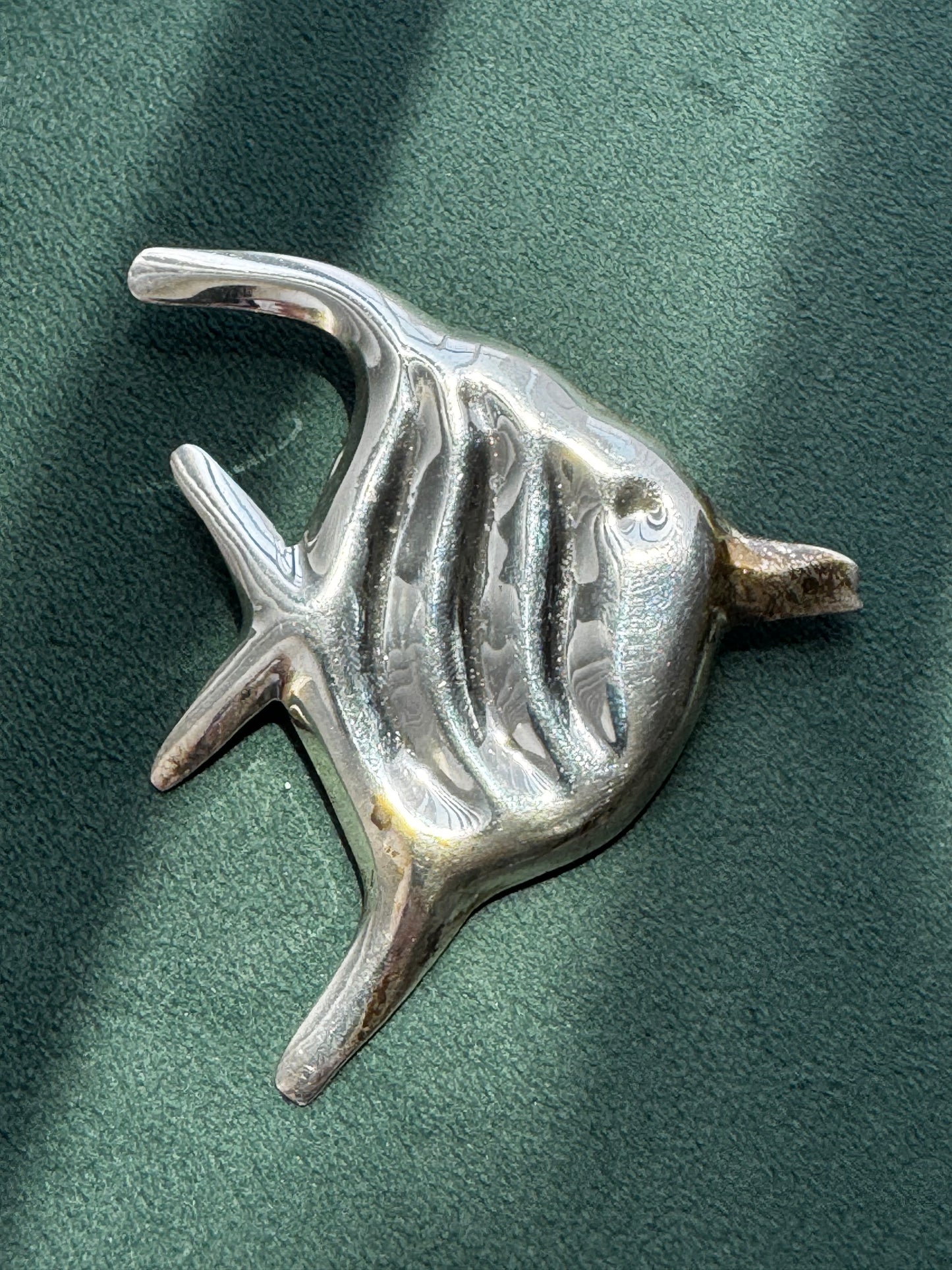 Vintage Mexico Sterling Silver Large Angelfish Brooch Pin Figural Mermaid Life Ocean Statement