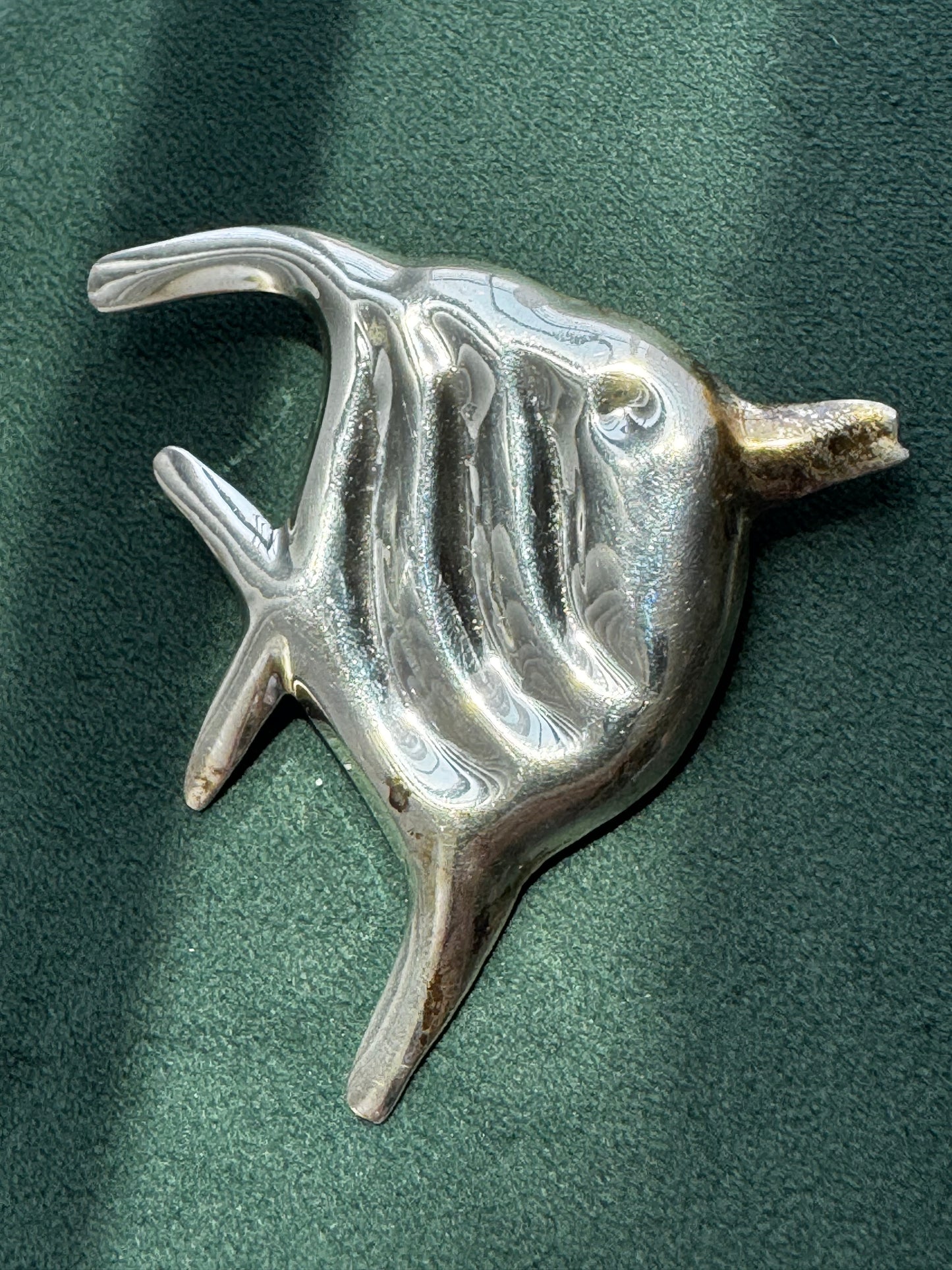 Vintage Mexico Sterling Silver Large Angelfish Brooch Pin Figural Mermaid Life Ocean Statement