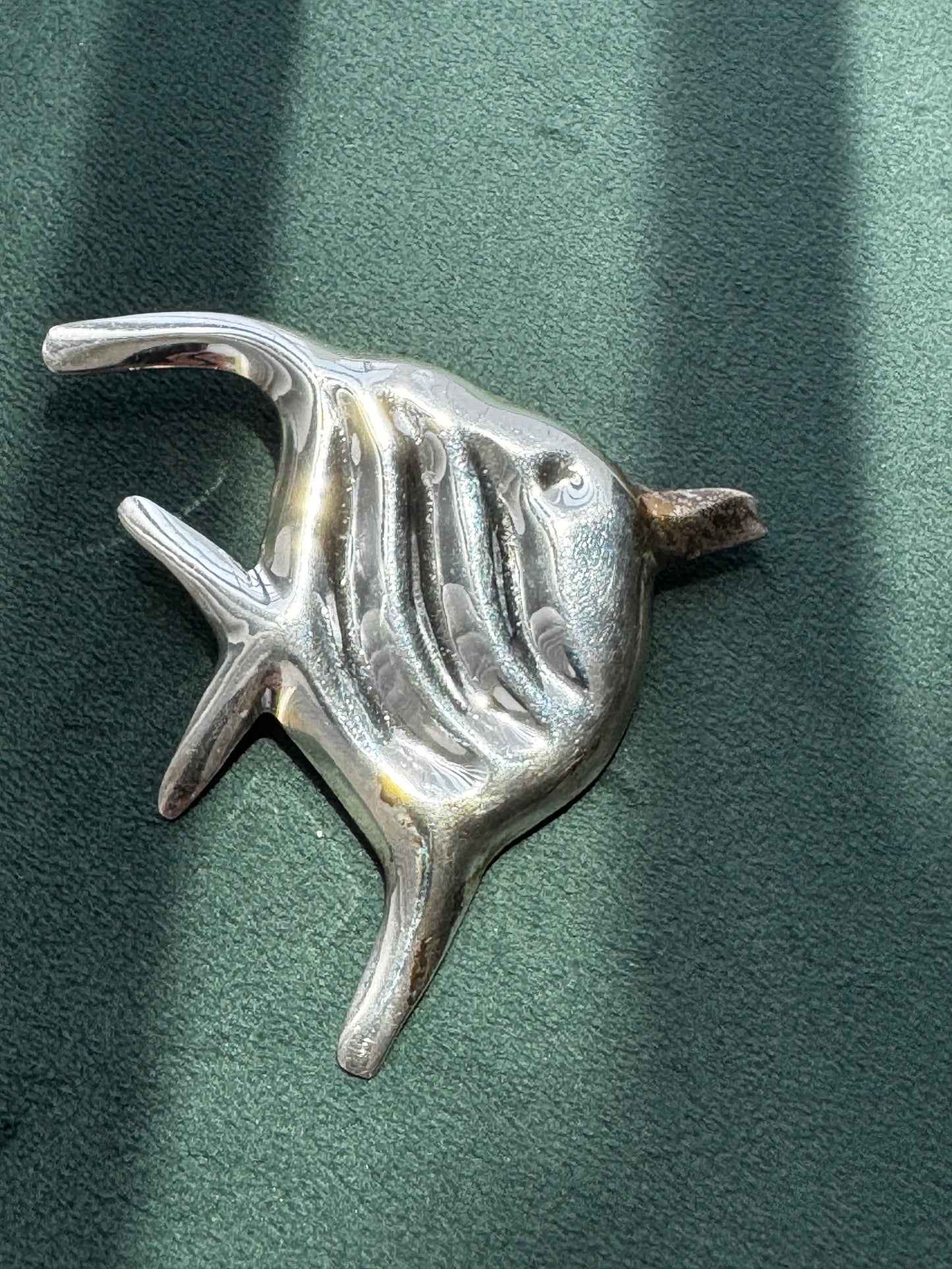 Vintage Mexico Sterling Silver Large Angelfish Brooch Pin Figural Mermaid Life Ocean Statement