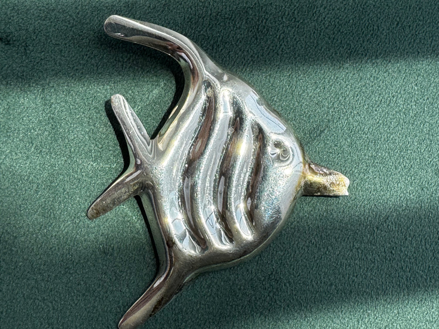 Vintage Mexico Sterling Silver Large Angelfish Brooch Pin Figural Mermaid Life Ocean Statement