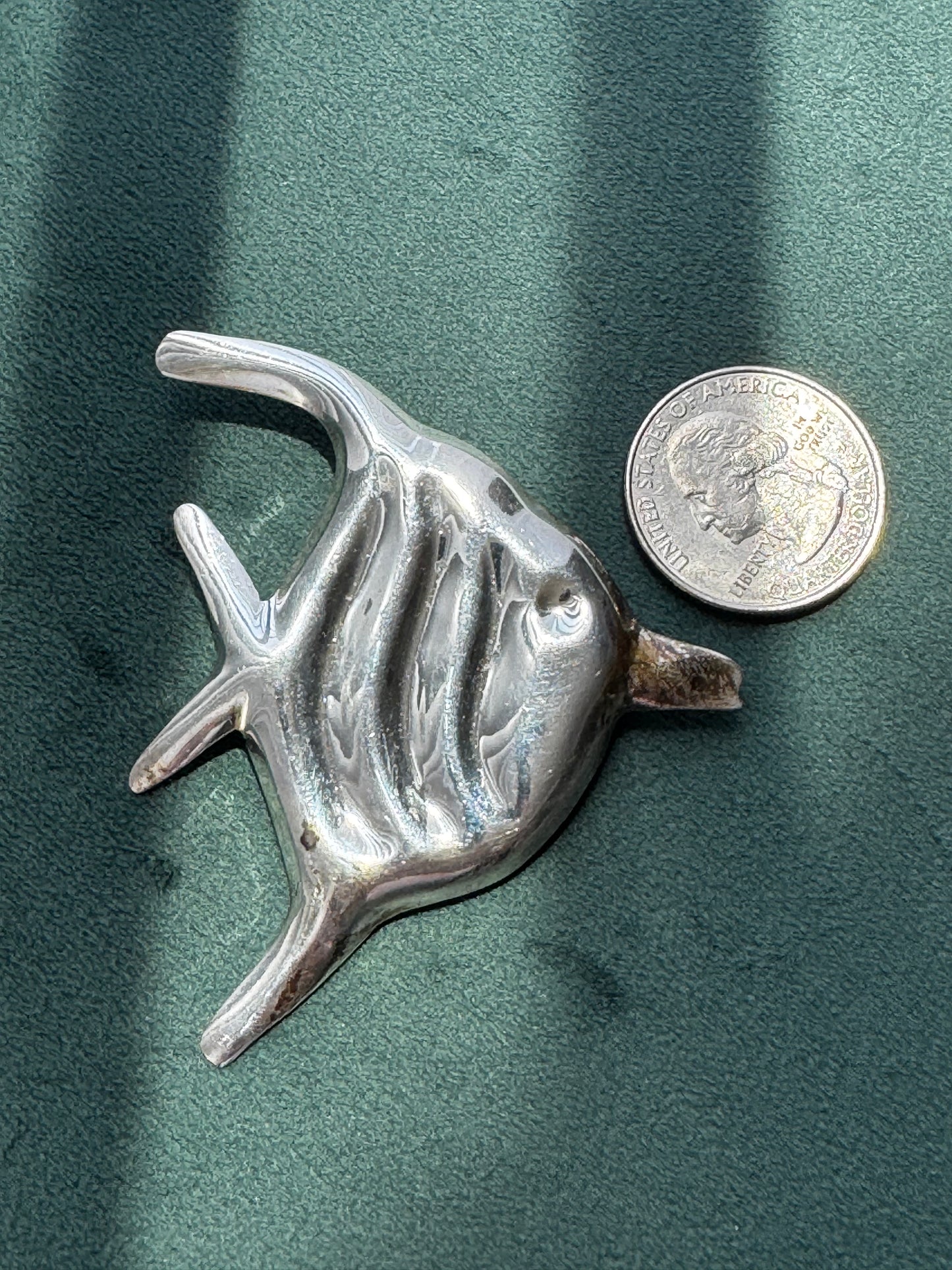 Vintage Mexico Sterling Silver Large Angelfish Brooch Pin Figural Mermaid Life Ocean Statement