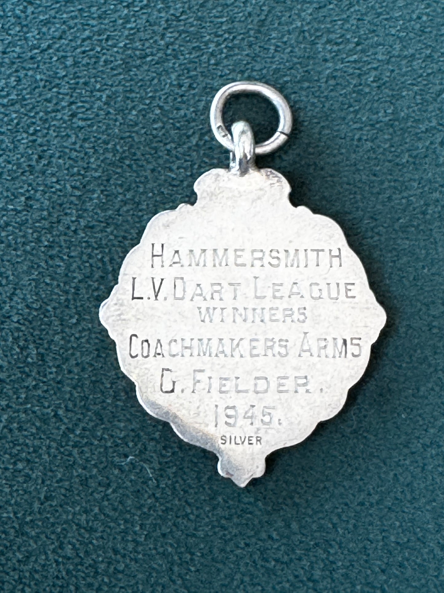 Estate Vintage 1945 Sterling Silver Enamel Dartboard Fob Medal Award Hammersmith Darts League Trophy With a Direct Line to a London Pub