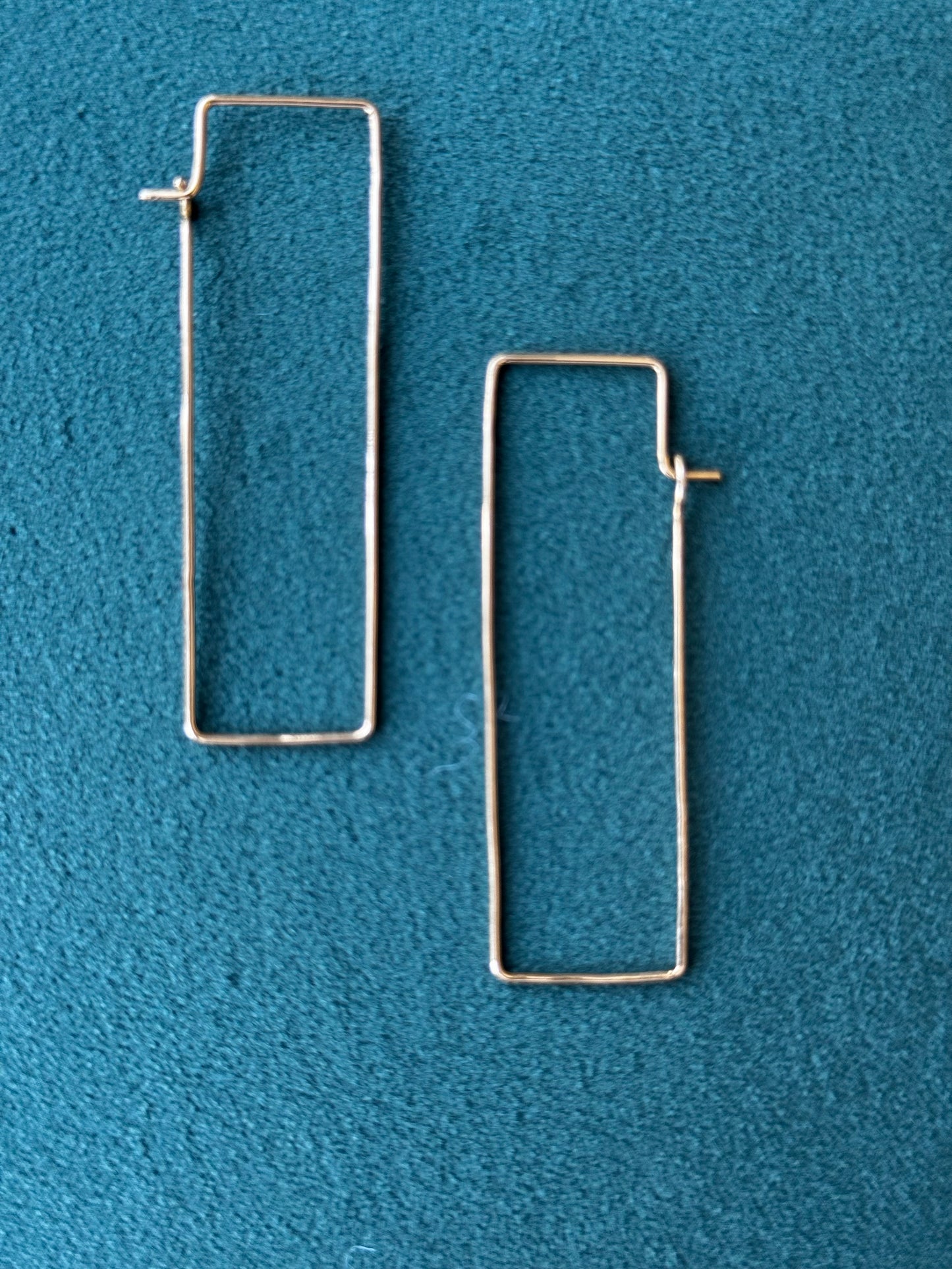 Estate Modernist 18K Gold Rectangle Wire Hoop Earrings Long Lean Lines That Do All the Talking