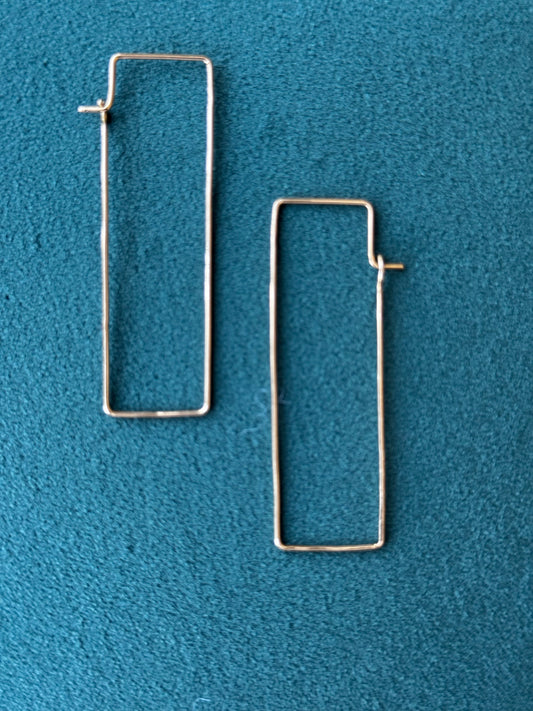Estate Modernist 18K Gold Rectangle Wire Hoop Earrings Long Lean Lines That Do All the Talking