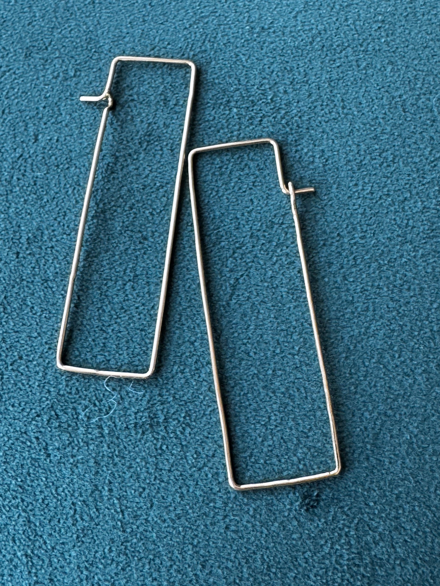 Estate Modernist 18K Gold Rectangle Wire Hoop Earrings Long Lean Lines That Do All the Talking