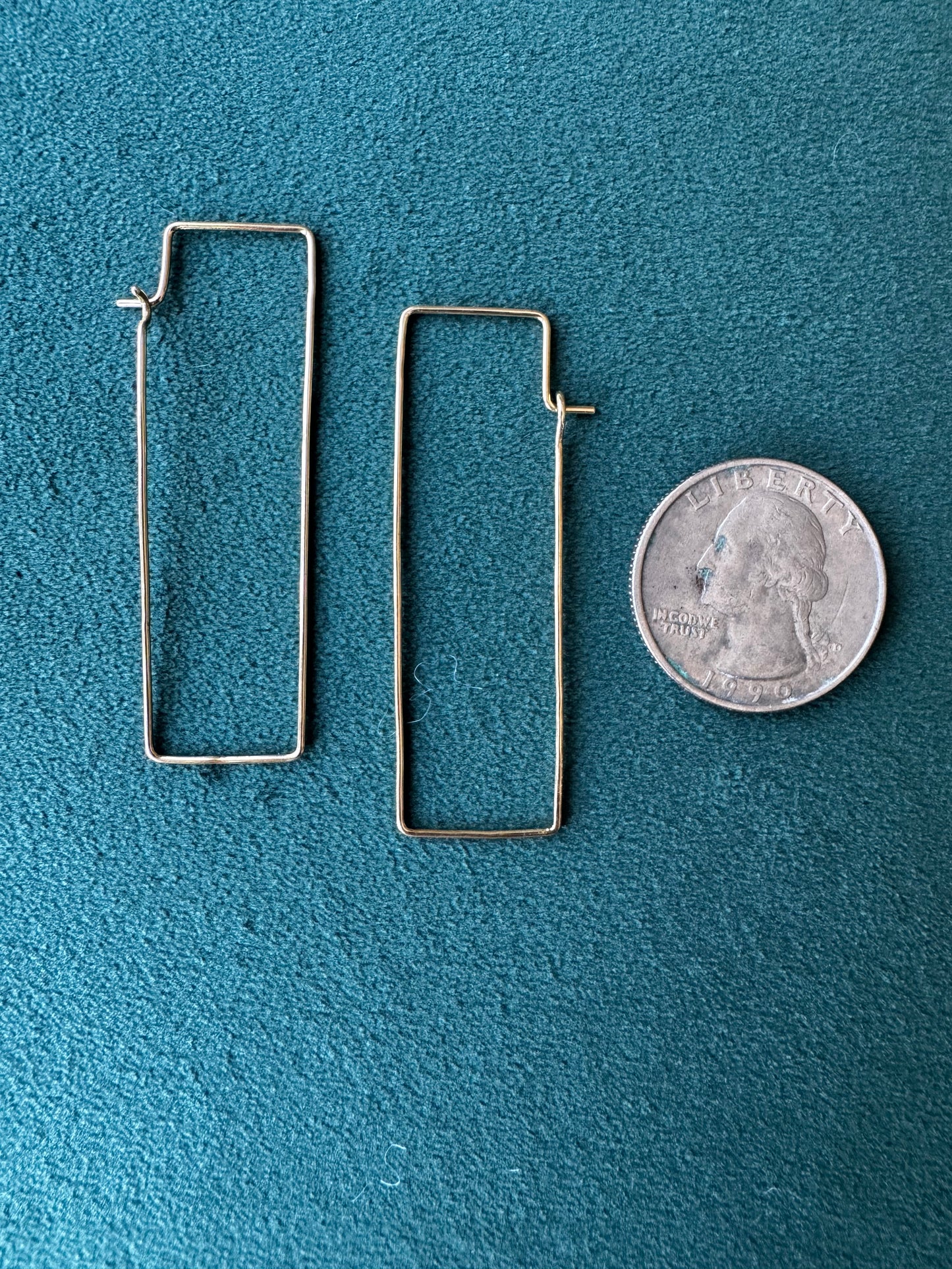 Estate Modernist 18K Gold Rectangle Wire Hoop Earrings Long Lean Lines That Do All the Talking