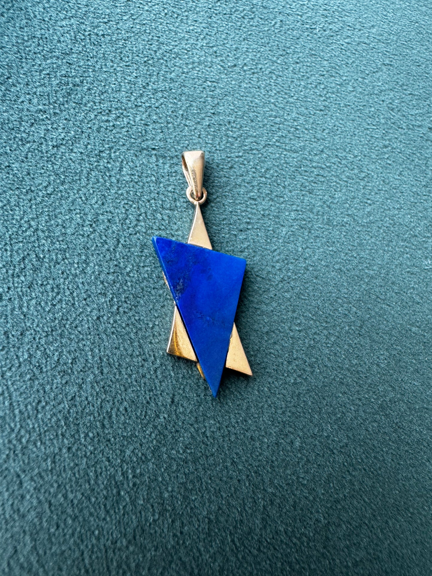 Estate 14K Gold Lapis Lazuli Star of David Pendant Modernist Judaica Two Triangles One Perfect Star