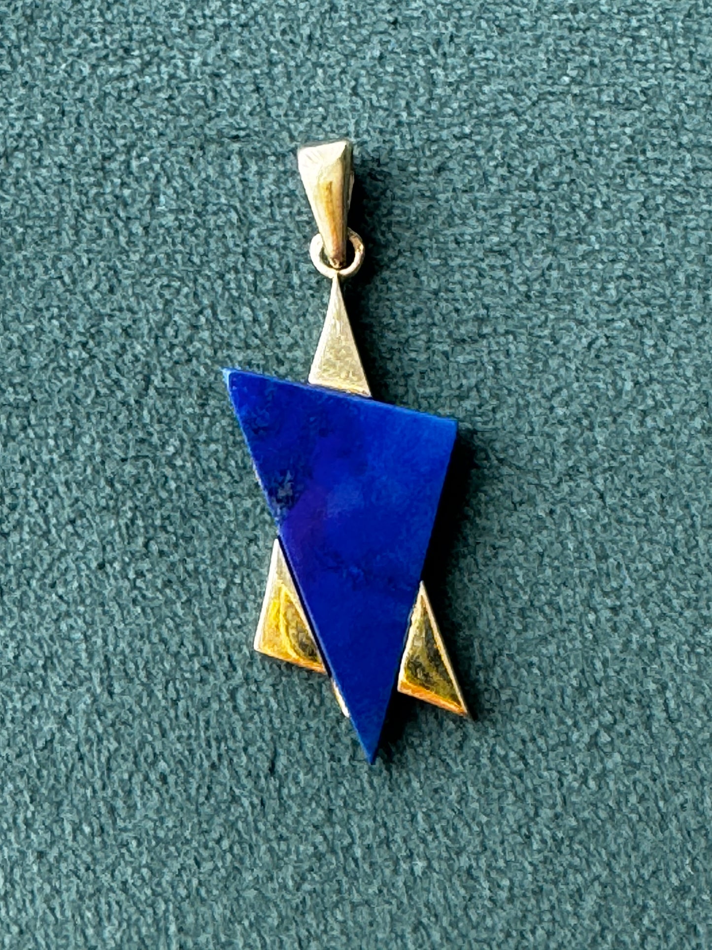 Estate 14K Gold Lapis Lazuli Star of David Pendant Modernist Judaica Two Triangles One Perfect Star