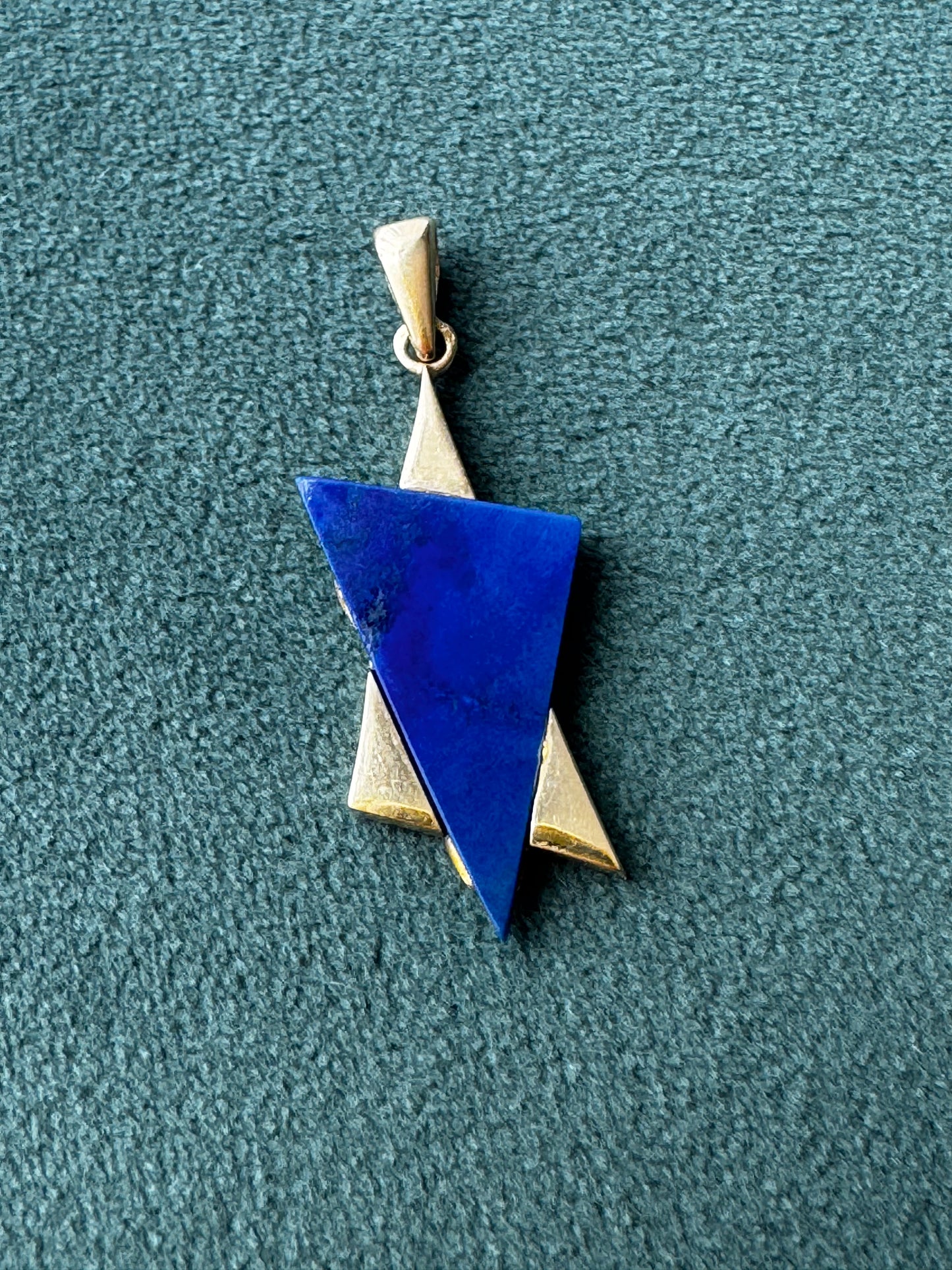 Estate 14K Gold Lapis Lazuli Star of David Pendant Modernist Judaica Two Triangles One Perfect Star