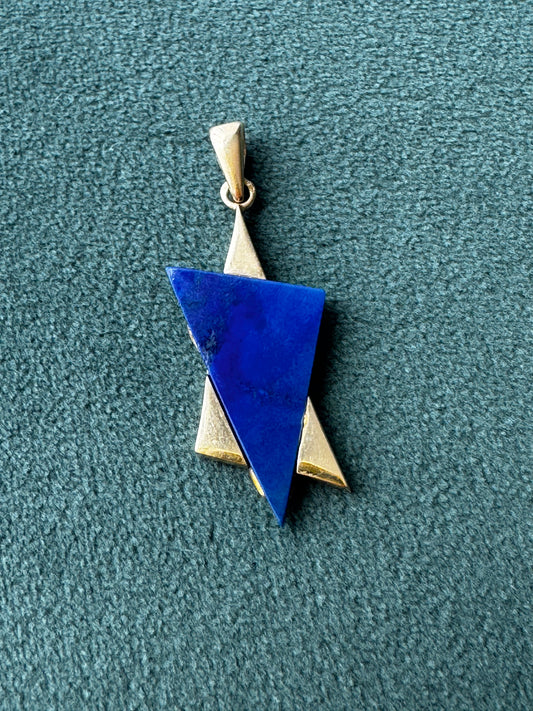 Estate 14K Gold Lapis Lazuli Star of David Pendant Modernist Judaica Two Triangles One Perfect Star