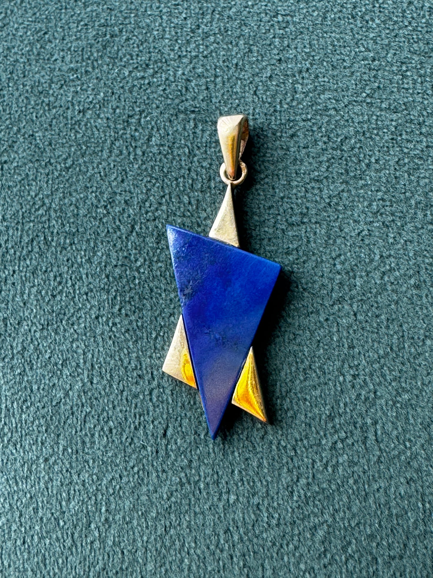 Estate 14K Gold Lapis Lazuli Star of David Pendant Modernist Judaica Two Triangles One Perfect Star