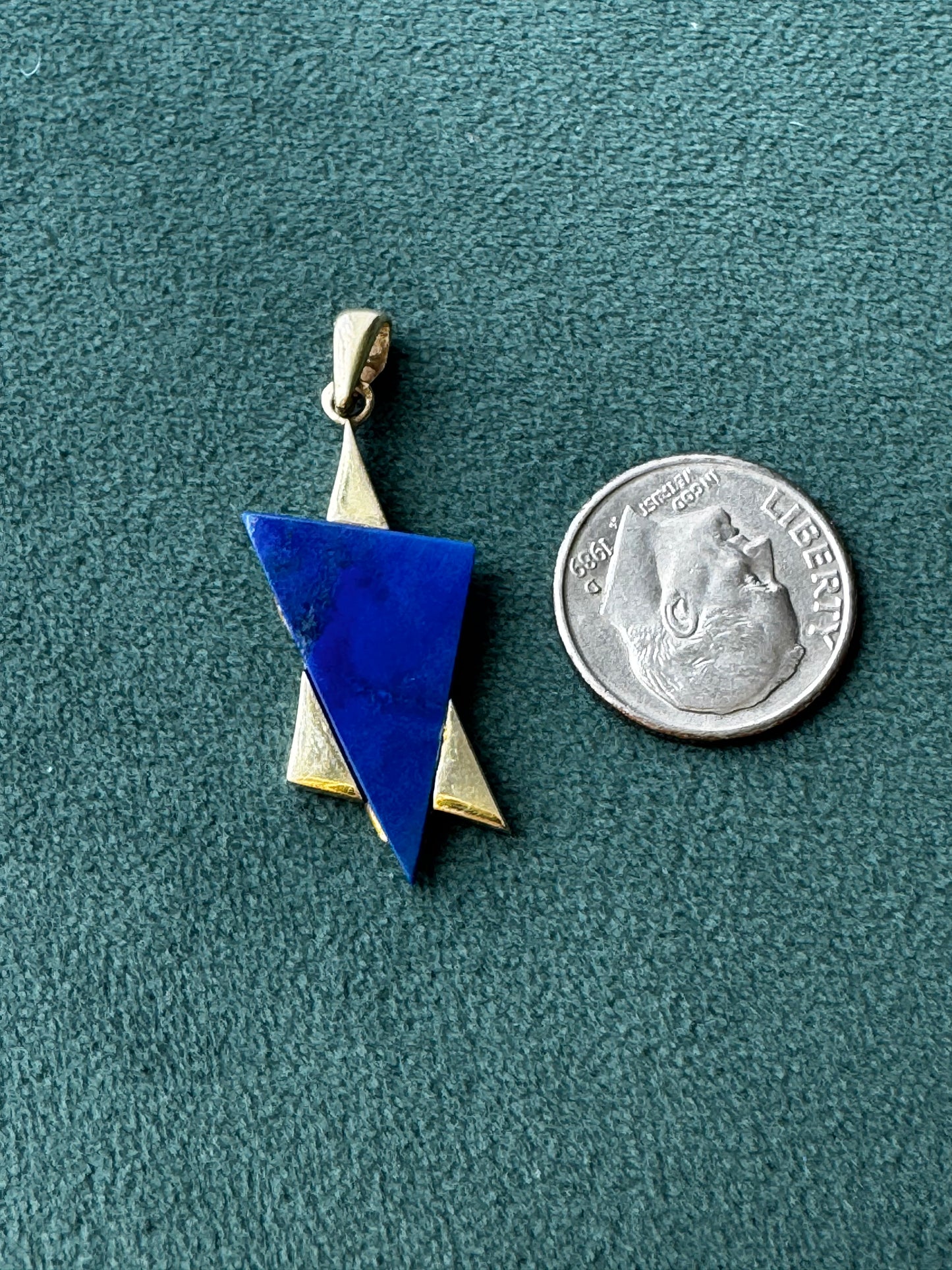 Estate 14K Gold Lapis Lazuli Star of David Pendant Modernist Judaica Two Triangles One Perfect Star