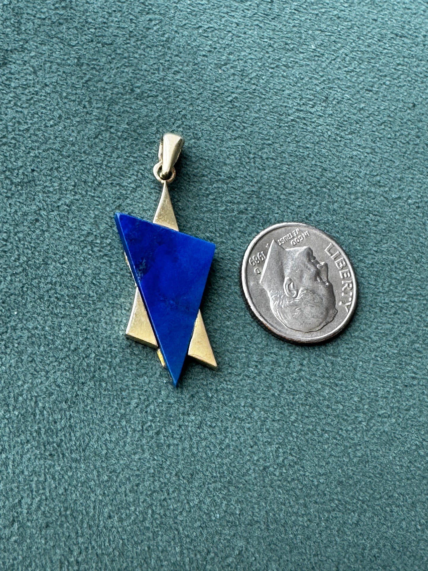Estate 14K Gold Lapis Lazuli Star of David Pendant Modernist Judaica Two Triangles One Perfect Star