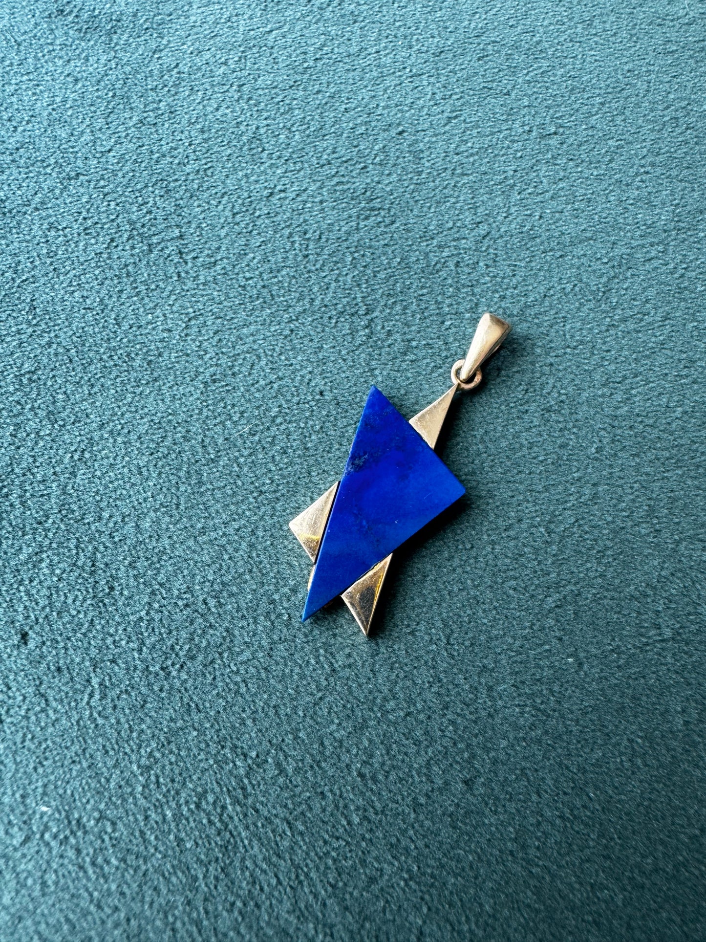 Estate 14K Gold Lapis Lazuli Star of David Pendant Modernist Judaica Two Triangles One Perfect Star