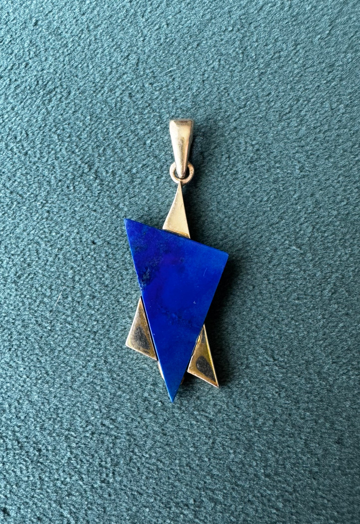 Estate 14K Gold Lapis Lazuli Star of David Pendant Modernist Judaica Two Triangles One Perfect Star