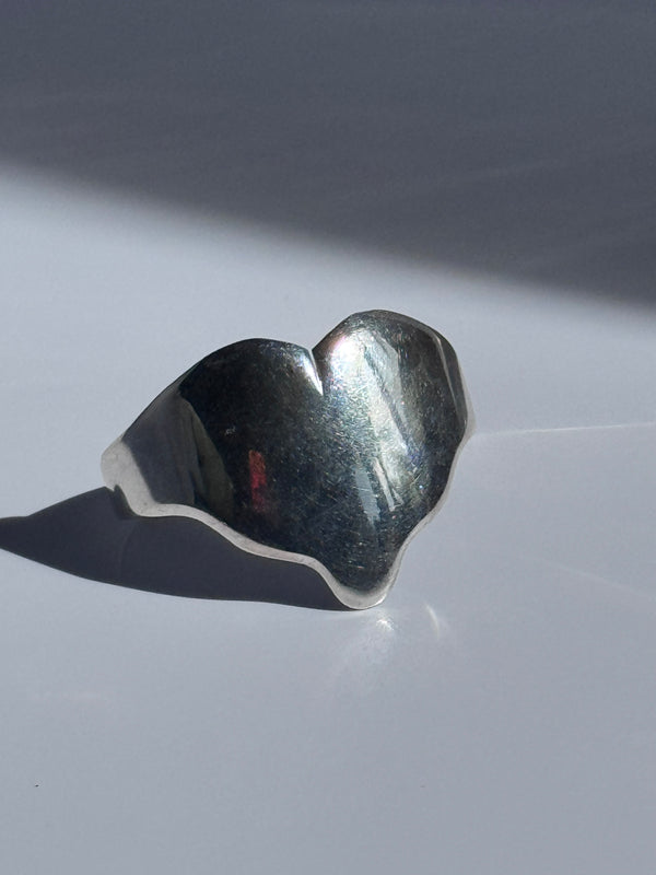 Estate Vintage 1950s-1970s Los Ballesteros Taxco Sterling Silver Heart Cuff Bracelet 42g