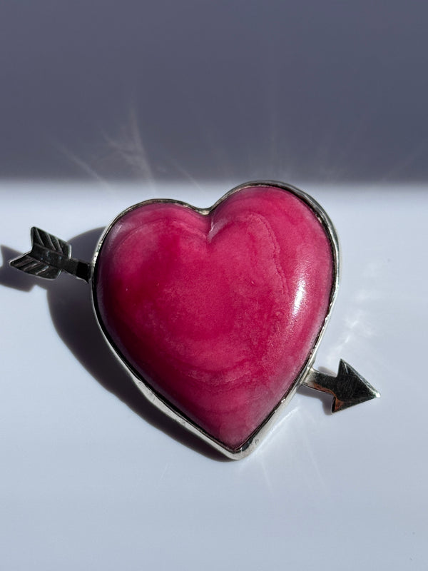 Estate Vintage Mexican Sterling Silver Rhodochrosite Heart Arrow Brooch Pin Pink Stone Valentine Love