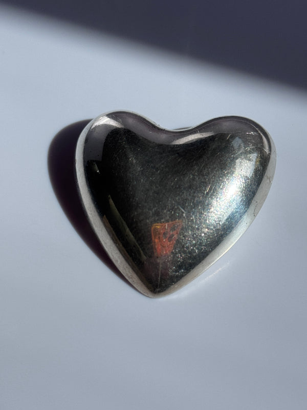 Estate Reed & Barton sterling silver puffy heart brooch with polished finish and small flower holder opening at top