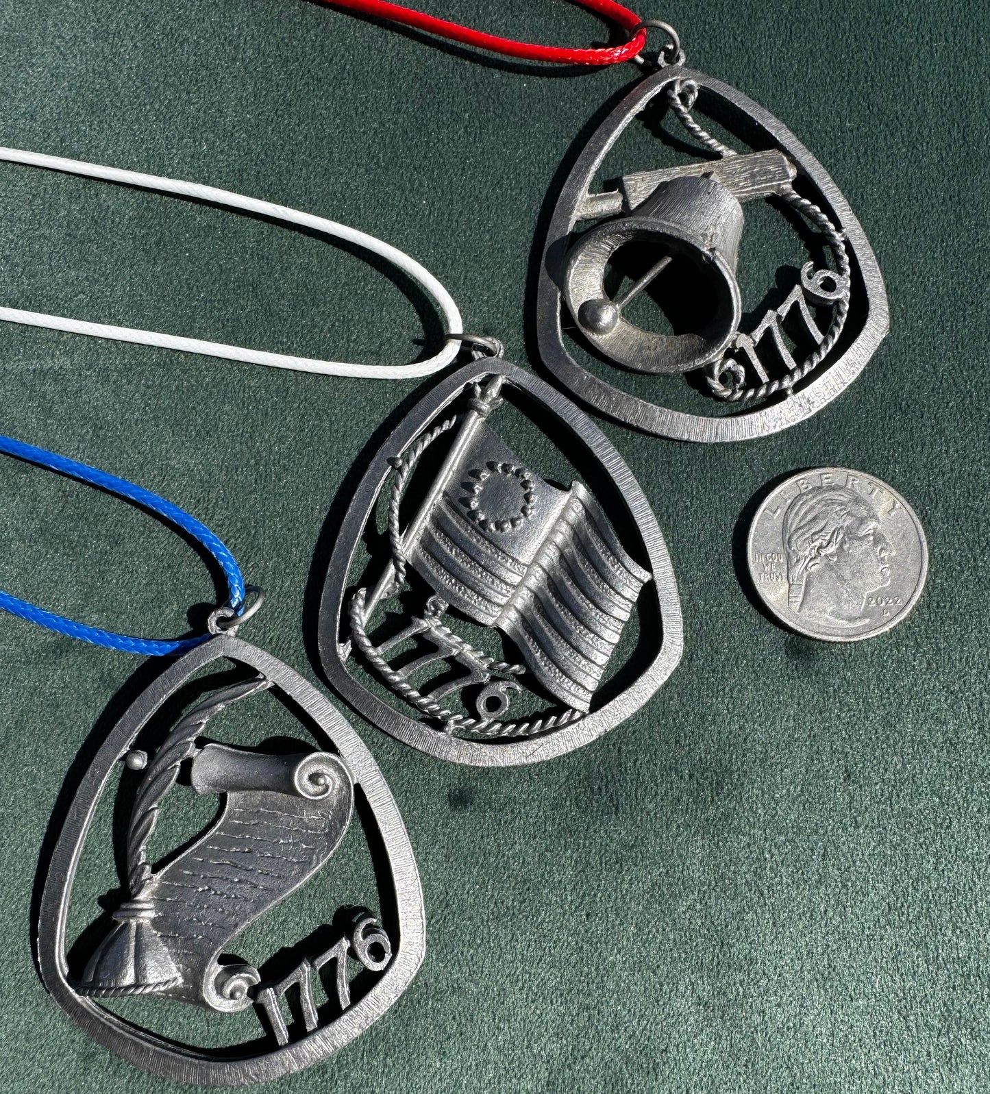 Vintage 1976 Bicentennial Pewter Betsy Ross Flag Pendant Necklace 1776 Spirit of 76 Statement Piece for the 250th