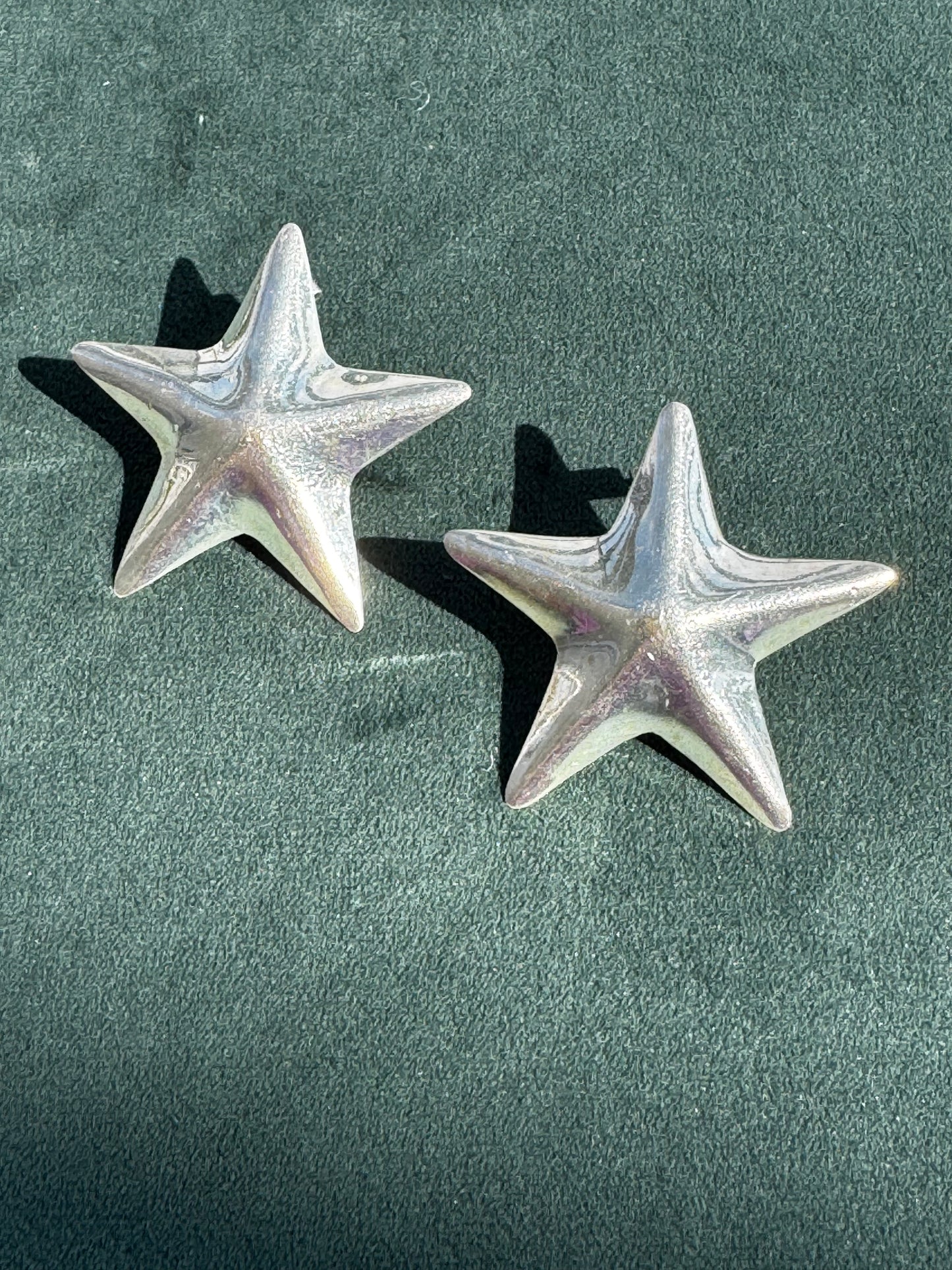 Vintage Taxco 925 Sterling Silver Puffy Star Earrings Big Hollow Studs TO-89 Hallmarked