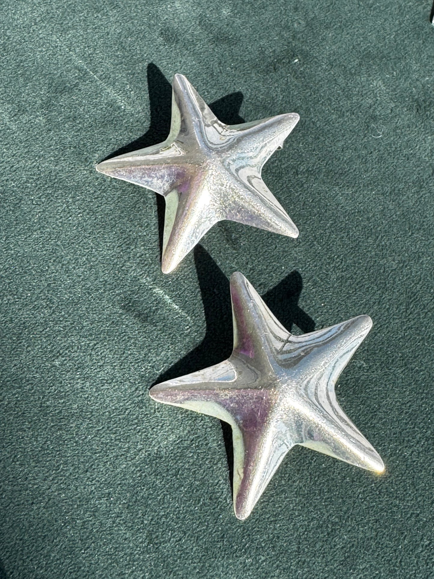 Vintage Taxco 925 Sterling Silver Puffy Star Earrings Big Hollow Studs TO-89 Hallmarked