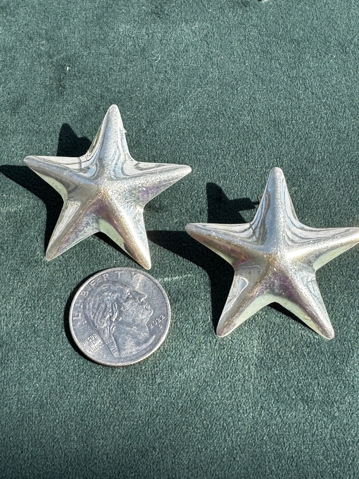 Vintage Taxco 925 Sterling Silver Puffy Star Earrings Big Hollow Studs TO-89 Hallmarked