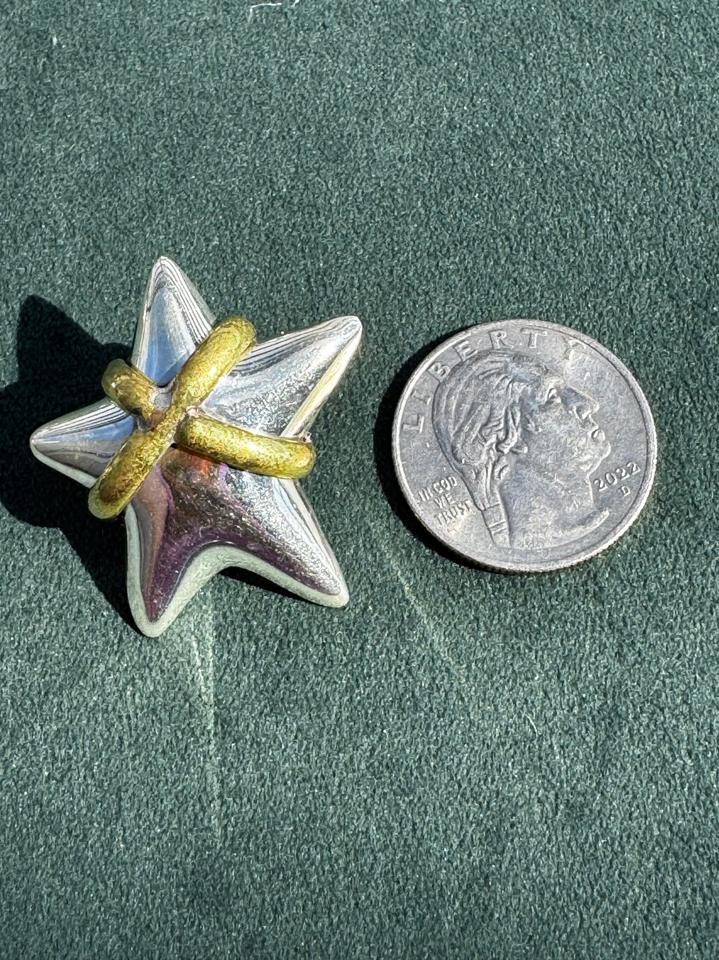 Estate Mexico 925 Sterling Silver and Brass Two-Tone Puffy Star Earrings Large Statement Studs 13.89g