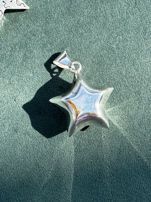 Sterling Silver Puffy Star Harmony Ball Bola Chime Pendant Necklace Angel Caller