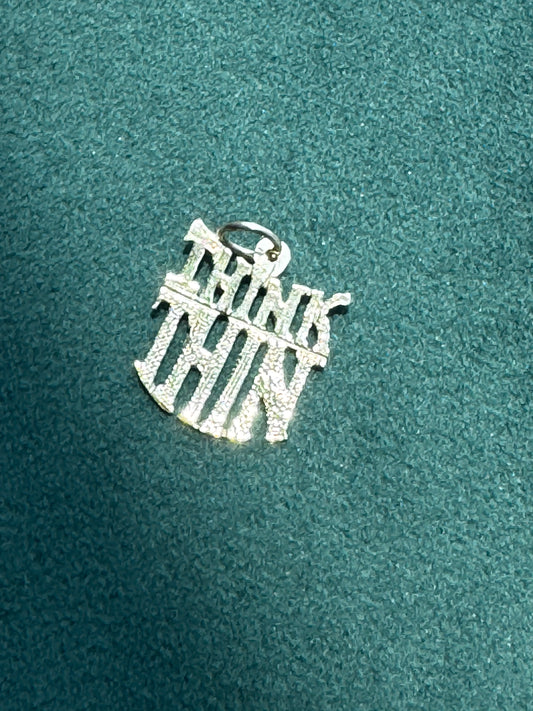 Estate Vintage 14K Gold THINK THIN Novelty Word Charm A Little Slice of Retro Kitsch