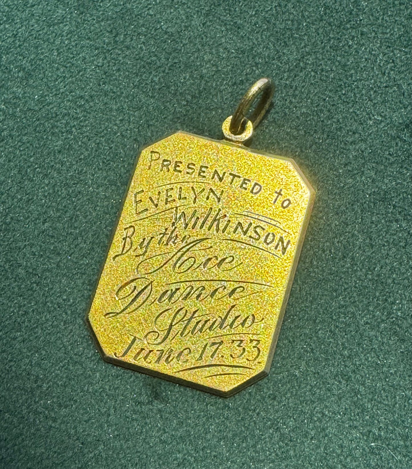 Antique 1933 Art Deco 10K Gold Dance Recital Presentation Pendant Ace Dance Studio Evelyn Wilkinson