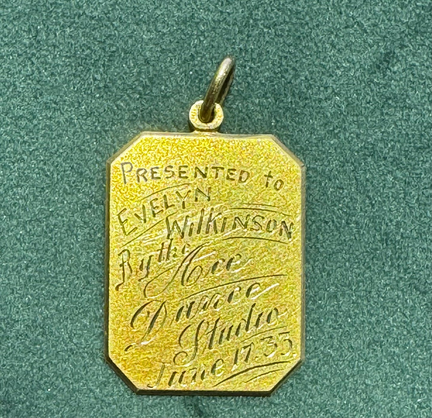 Antique 1933 Art Deco 10K Gold Dance Recital Presentation Pendant Ace Dance Studio Evelyn Wilkinson