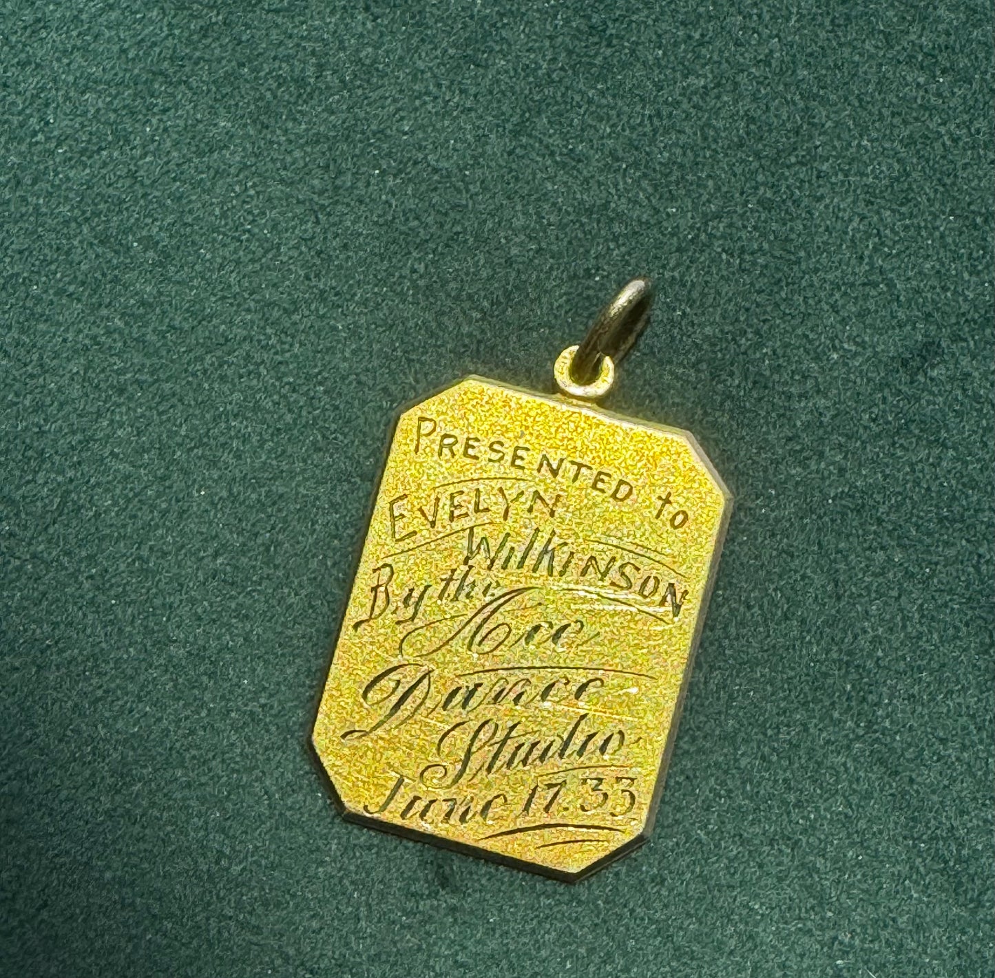 Antique 1933 Art Deco 10K Gold Dance Recital Presentation Pendant Ace Dance Studio Evelyn Wilkinson