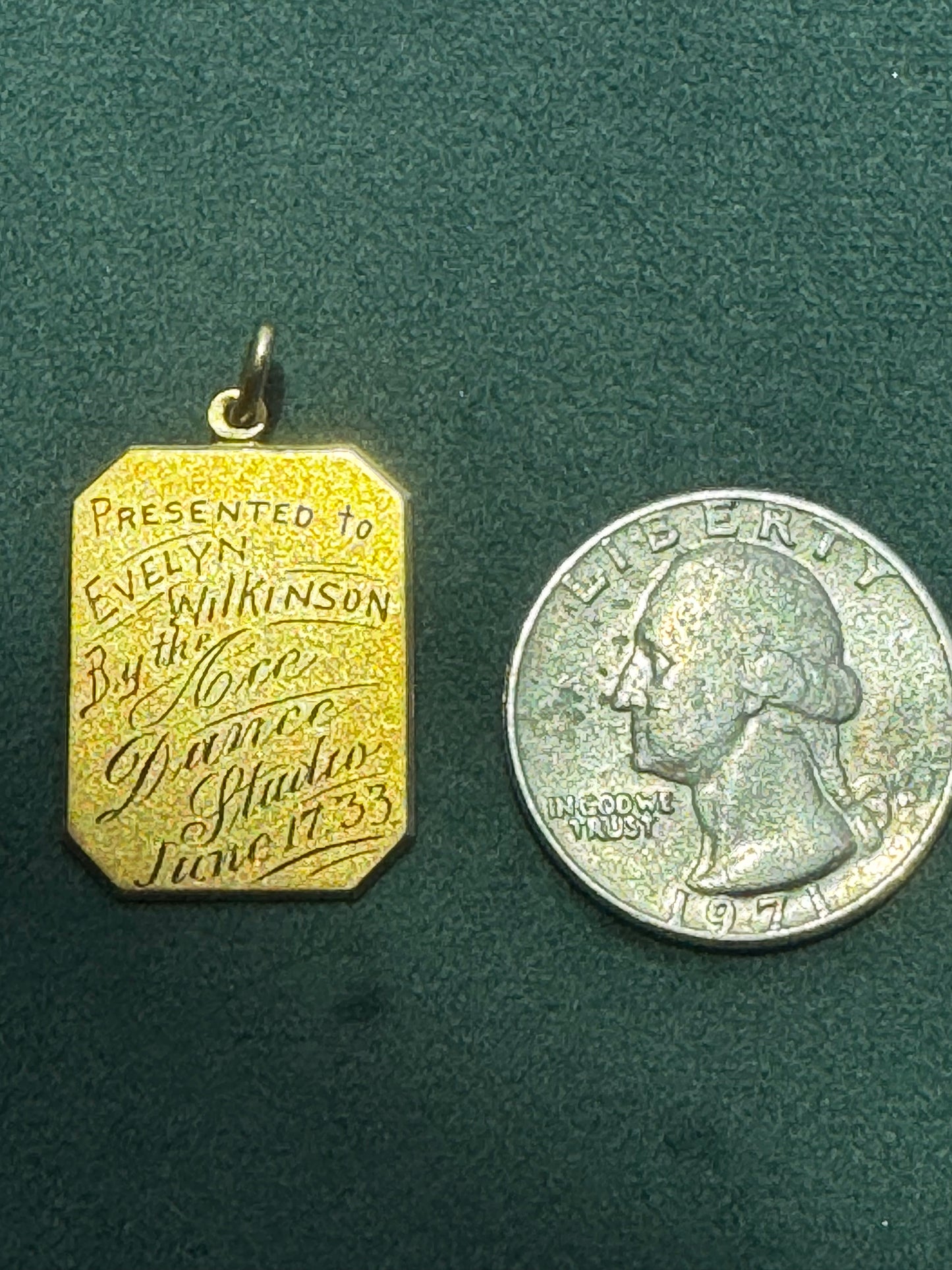 Antique 1933 Art Deco 10K Gold Dance Recital Presentation Pendant Ace Dance Studio Evelyn Wilkinson