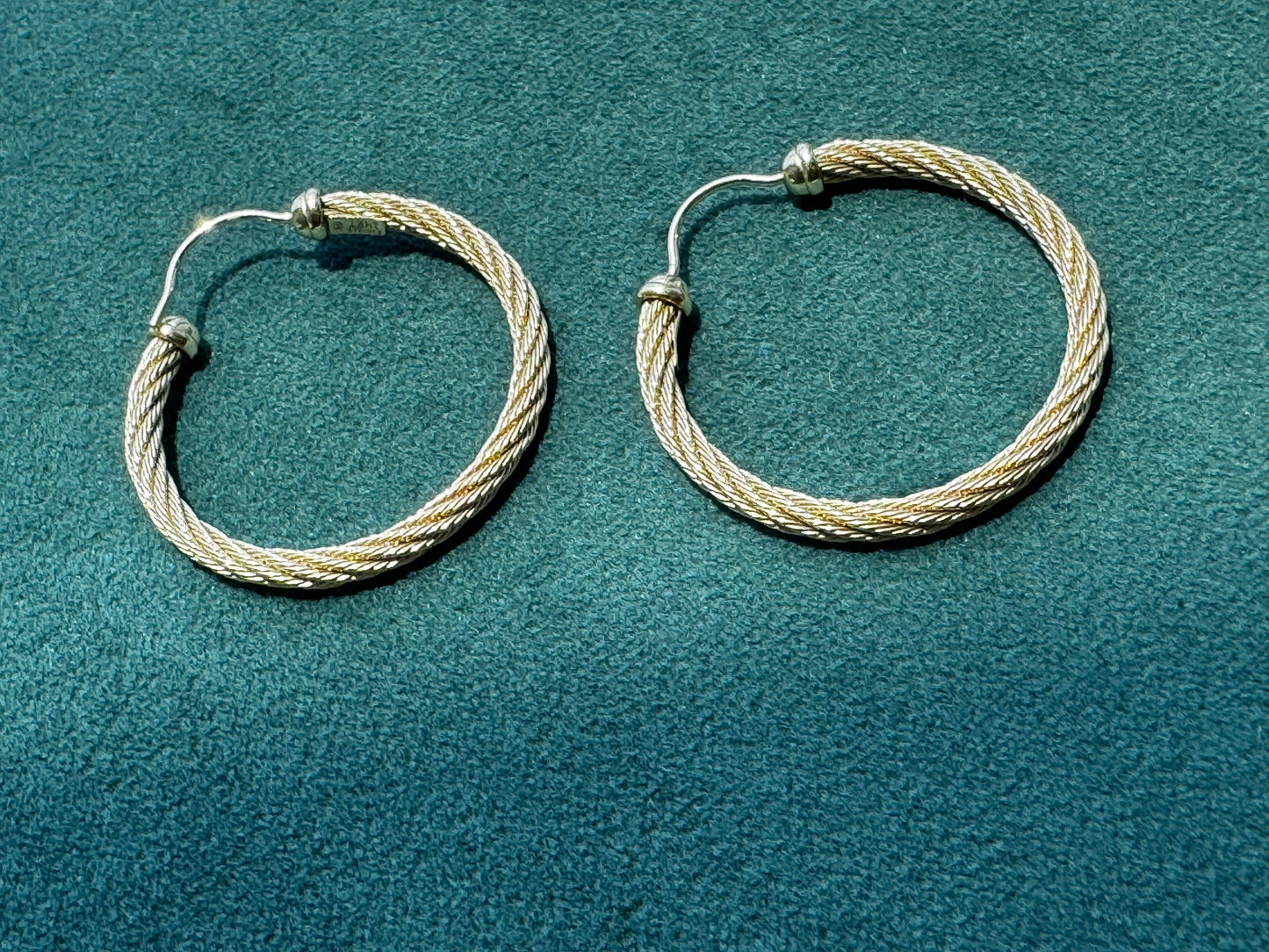 Estate 14K Yellow Gold Solid Twisted Cable Rope Hoop Earrings 2 Inch Ball Point Latch Closure 5.4g
