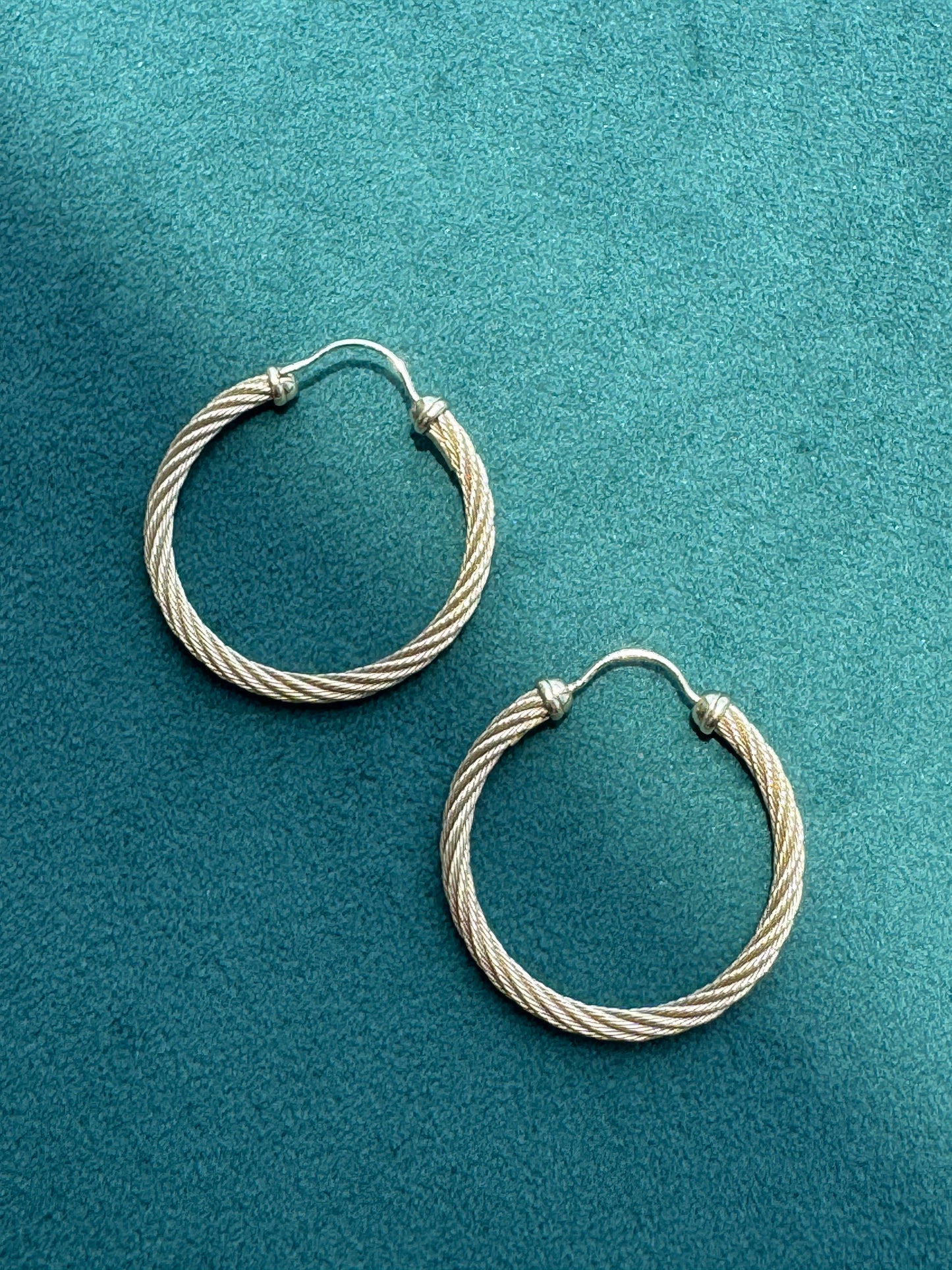 Estate 14K Yellow Gold Solid Twisted Cable Rope Hoop Earrings 2 Inch Ball Point Latch Closure 5.4g