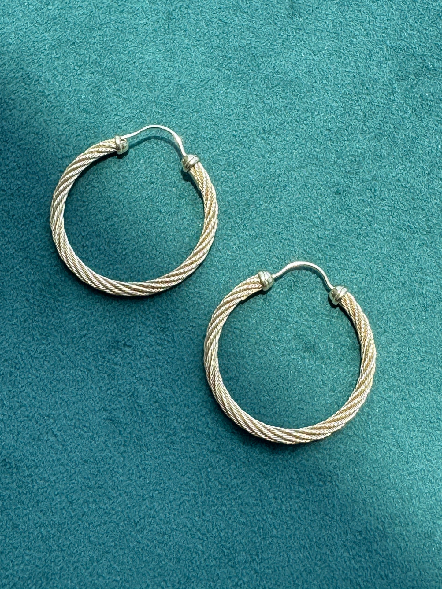 Estate 14K Yellow Gold Solid Twisted Cable Rope Hoop Earrings 2 Inch Ball Point Latch Closure 5.4g