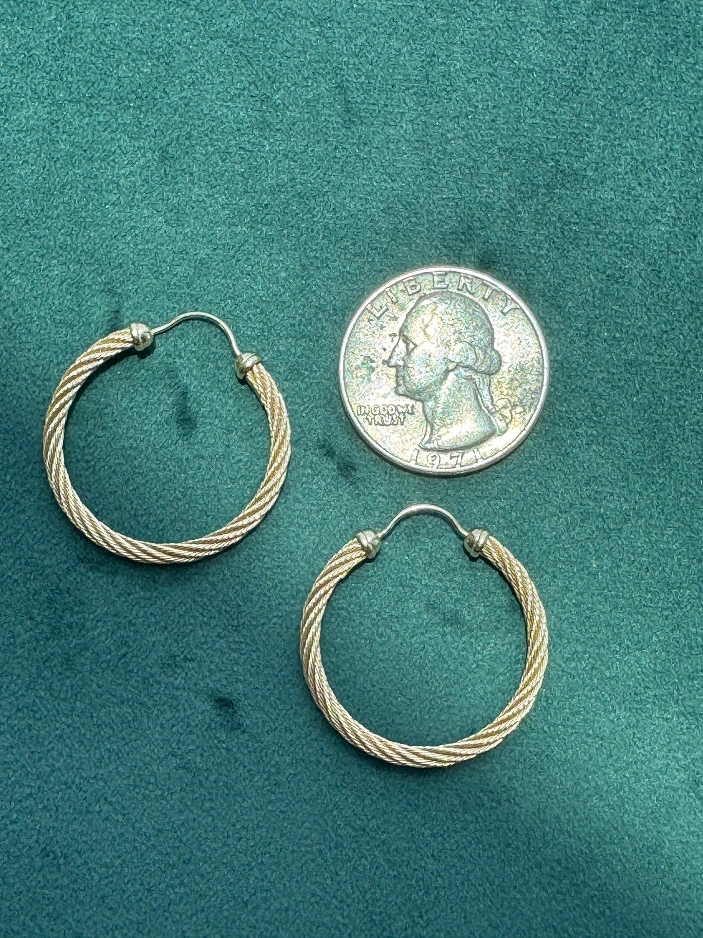 Estate 14K Yellow Gold Solid Twisted Cable Rope Hoop Earrings 2 Inch Ball Point Latch Closure 5.4g