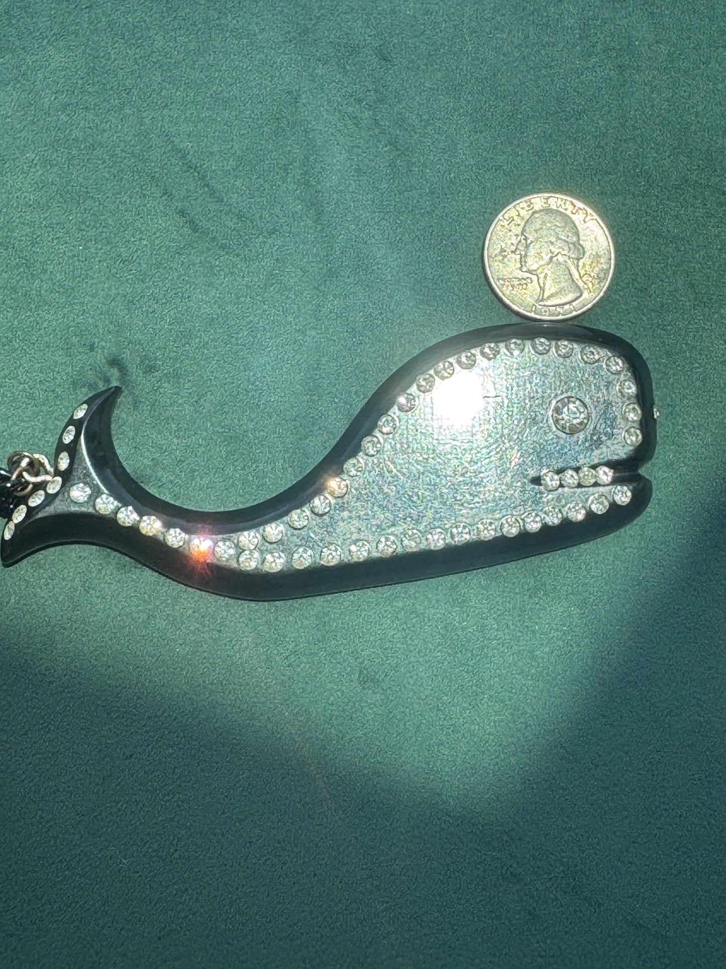 Vintage European Black Plastic Rhinestone Figural Sea Creature Pendant Necklace 40 Inch Rhinestone Chain Buch Deichmann Style