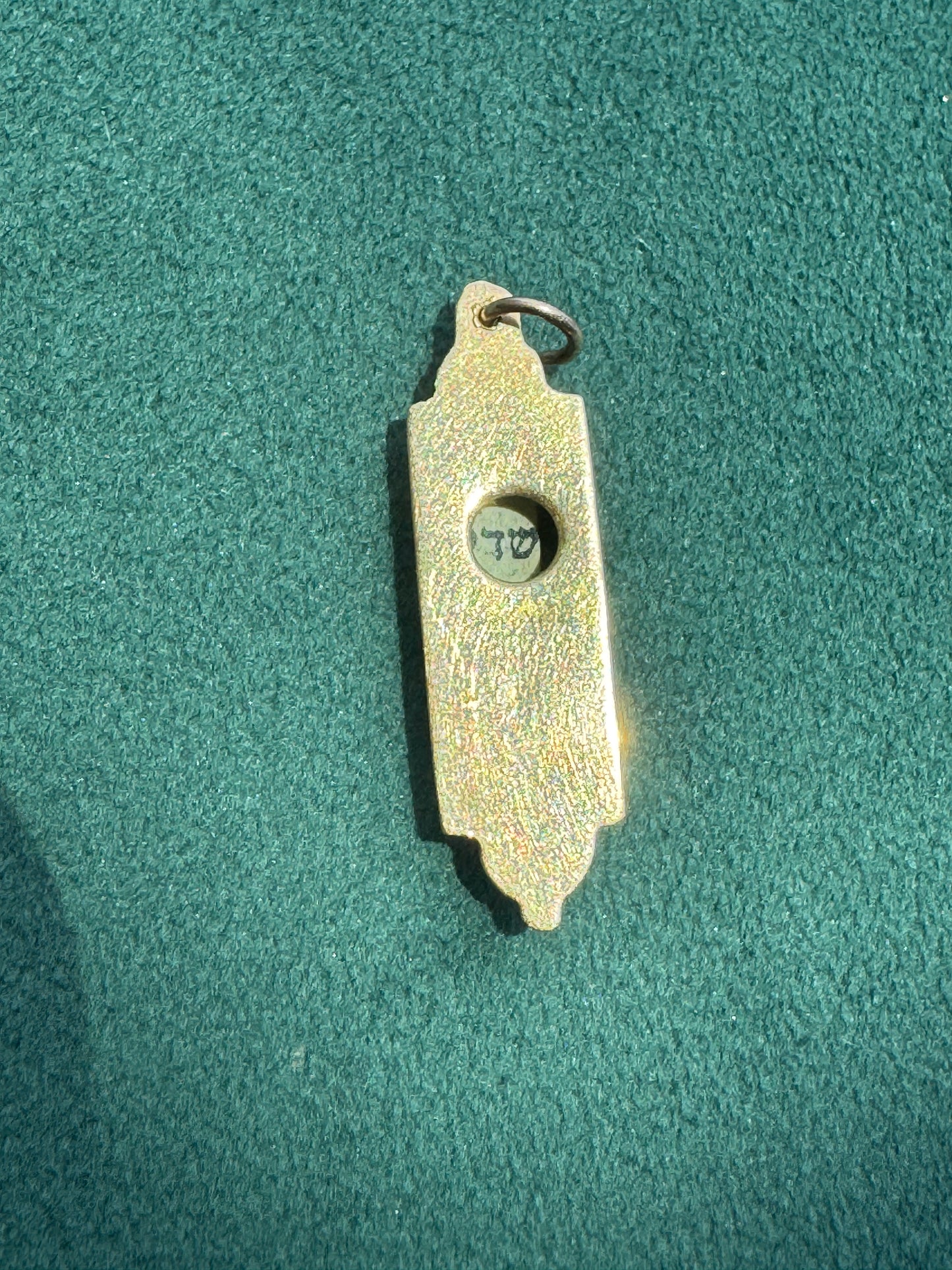 Estate 14K Yellow Gold Blue Enamel Mezuzah Pendant with Interior Scroll Hebrew Shaddai Judaica