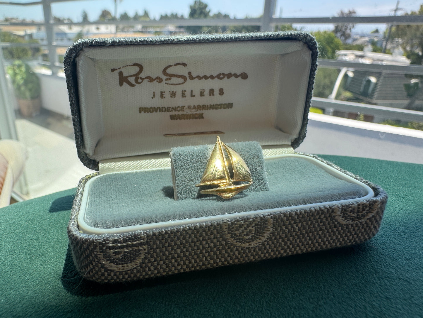 Estate Vintage Dolan Bullock 14K Yellow Gold Sailboat Tie Tack Lapel Pin Nautical Signed DB Original Box Ross Simons