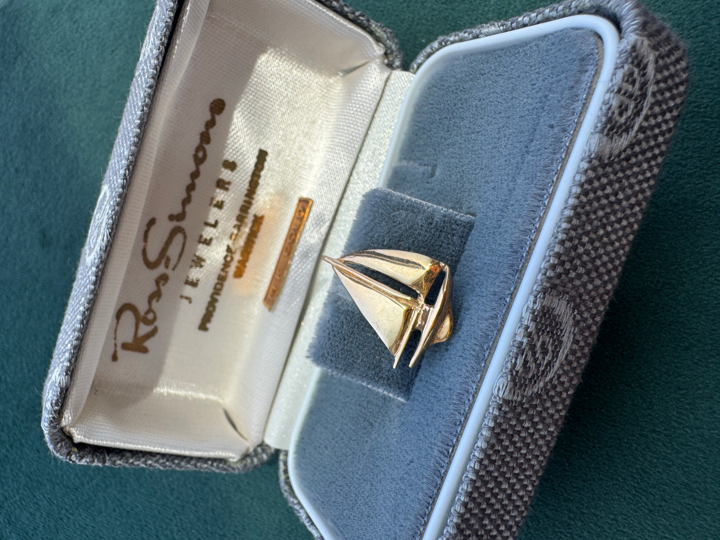 Estate Vintage Dolan Bullock 14K Yellow Gold Sailboat Tie Tack Lapel Pin Nautical Signed DB Original Box Ross Simons