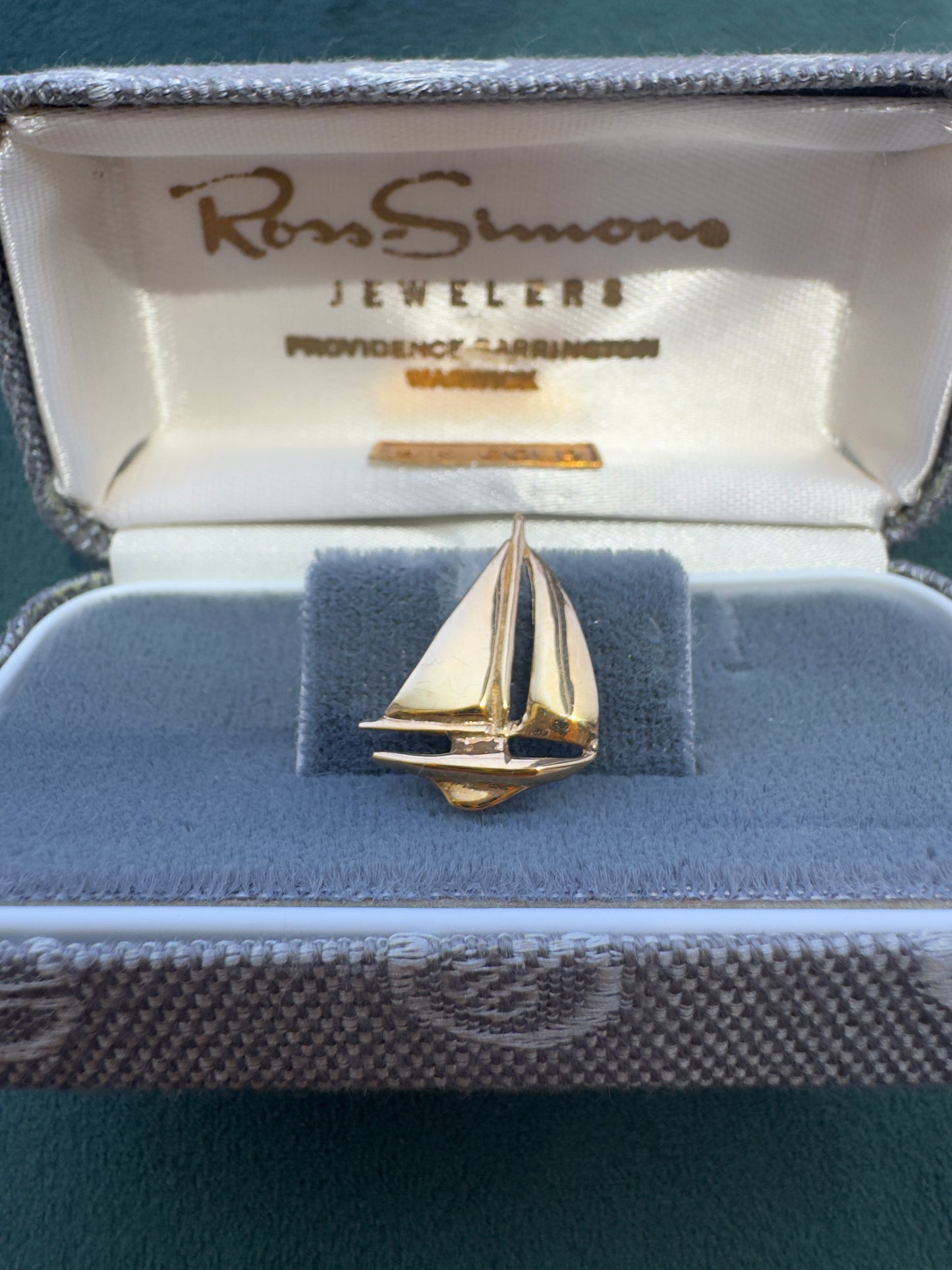 Estate Vintage Dolan Bullock 14K Yellow Gold Sailboat Tie Tack Lapel Pin Nautical Signed DB Original Box Ross Simons