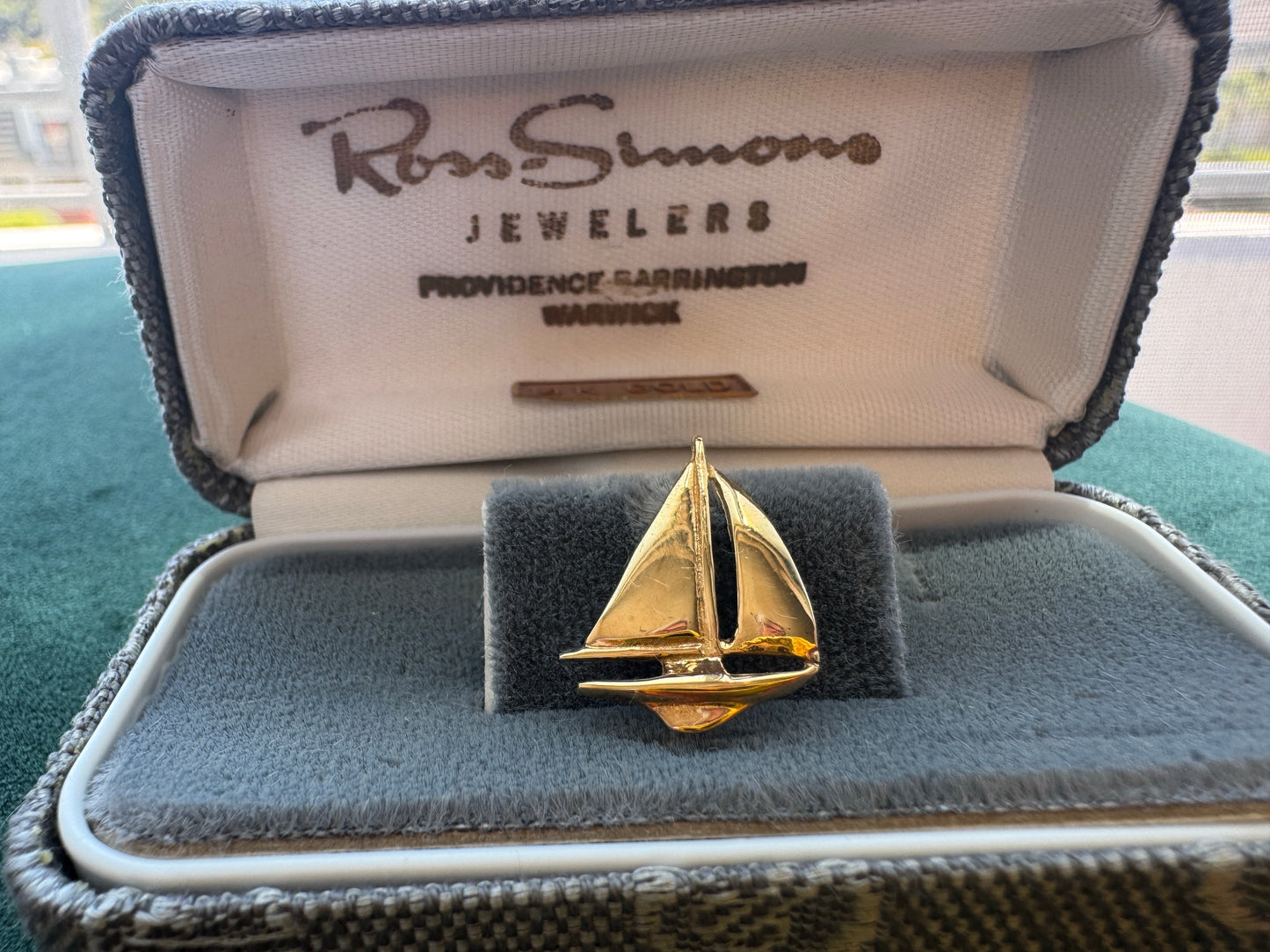 Estate Vintage Dolan Bullock 14K Yellow Gold Sailboat Tie Tack Lapel Pin Nautical Signed DB Original Box Ross Simons