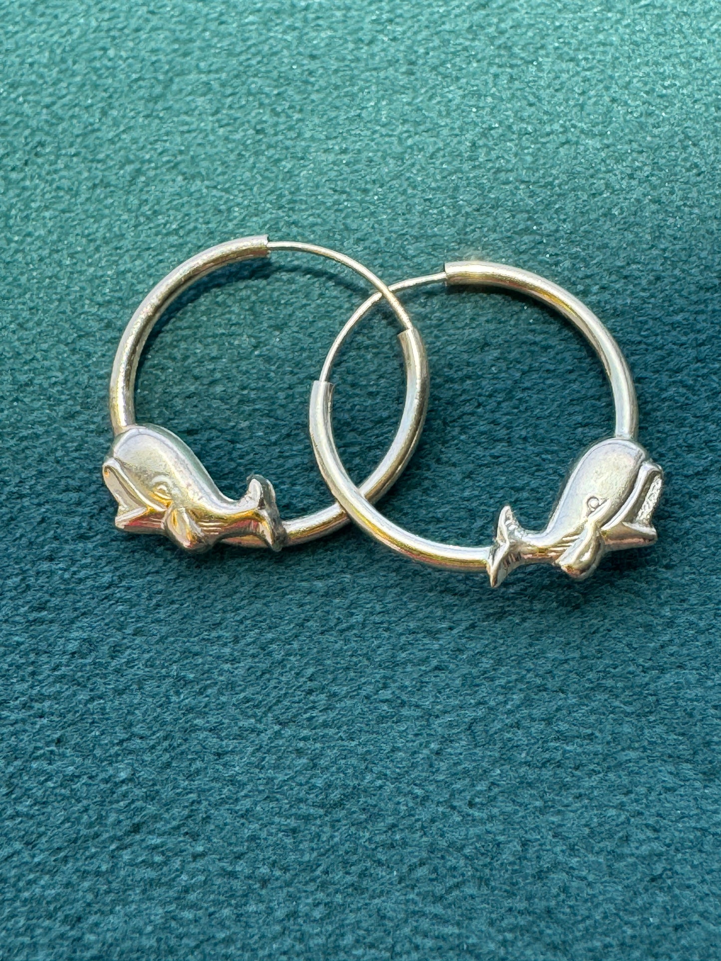 Estate New Old Stock 14K Yellow Gold Figural Bulgy the Whale Cetacean Hoop Earrings Hawaiian Handcrafted Waikiki International Market Place Mermaid Life